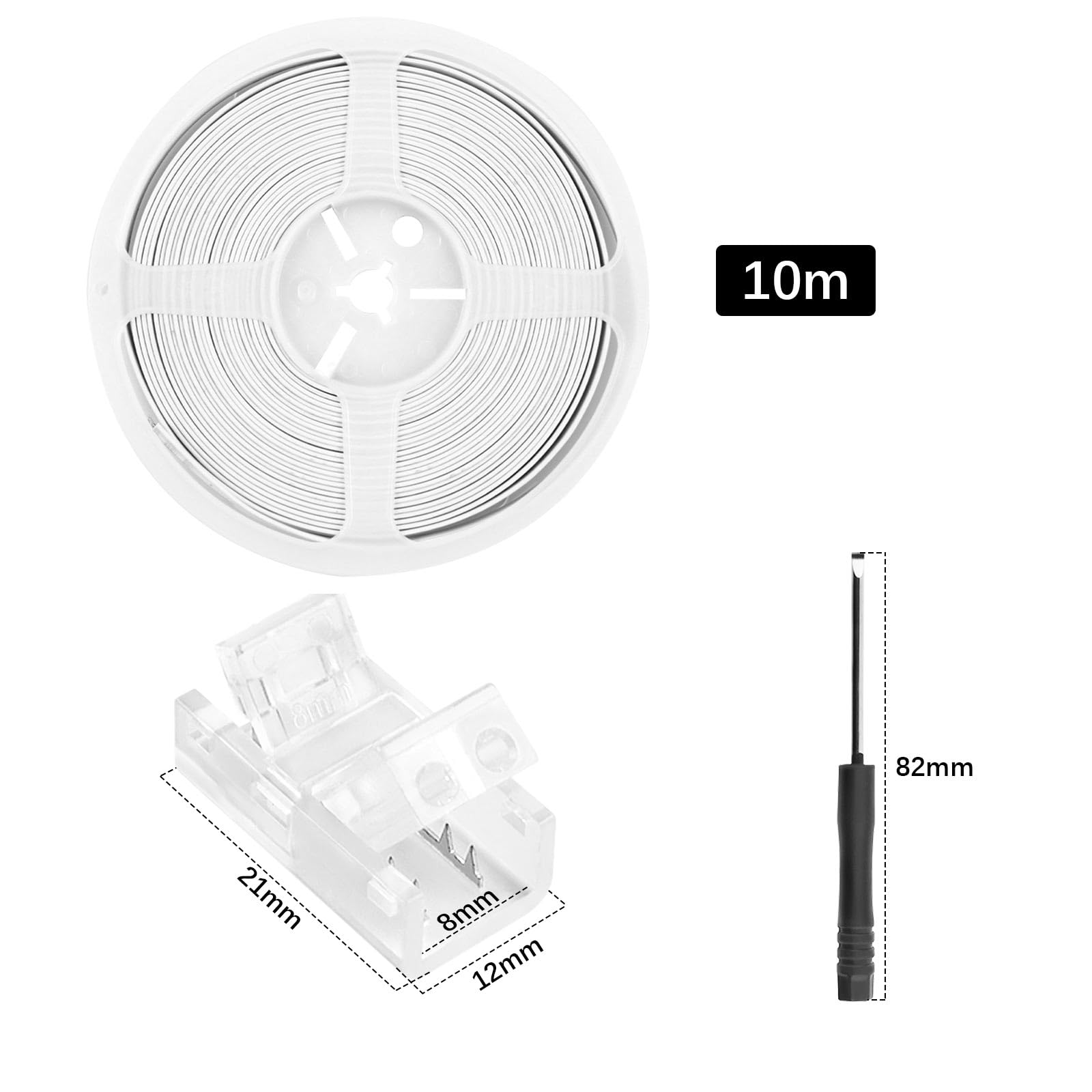Rgbzone 10Pcs 2-Pin 8Mm Led Strip To Wire Connectors And 10M/32.8Ft 2 Pin Extension Wire For Waterproof Or Non-Waterproof Single