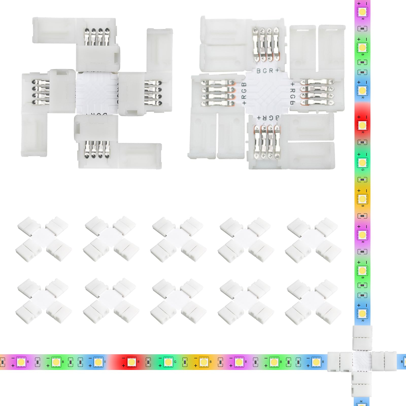 10Pack X-Shaped 4-Pin 8Mm Led Strip Lights Connectors - Solderless, Extendable Terminal Adapters For Smd 2835 & 3528 Rgb Led Str