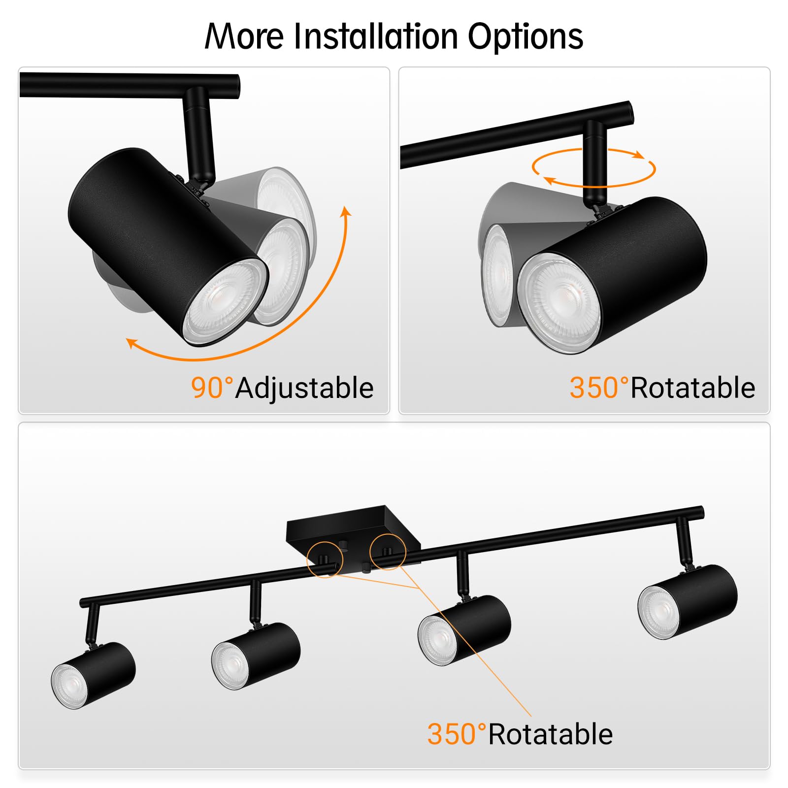BoostArea 4-Light Track Lighting Kit, Modern Black Metal Ceiling Fixtures, Rotatable Heads, Model C0541