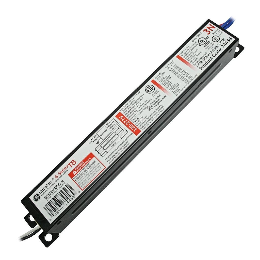 GE T8 UltraMax Proline Electronic Ballast, Instant Start, 120277 Volt, AntiStriation Control Normal Factor, Compatible with F3