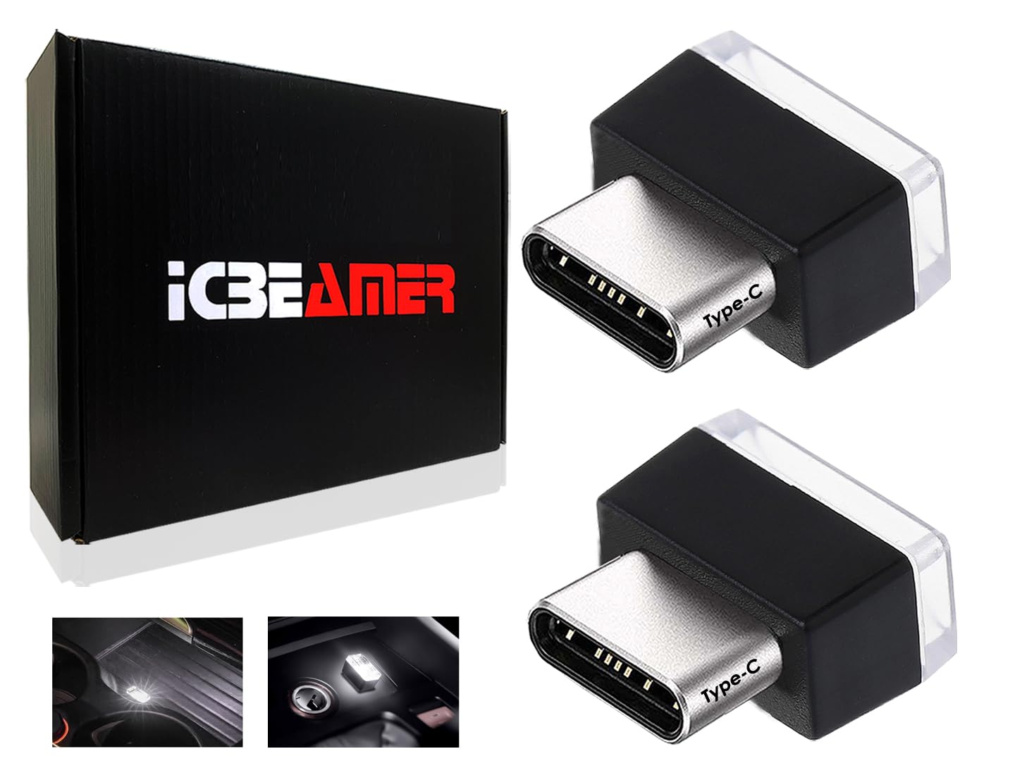 Icbeamer Type C Adapters Atmosphere Light, [Color: White] | Universal Plug-In Miniature Night Light | Led Usb Car Interior And T