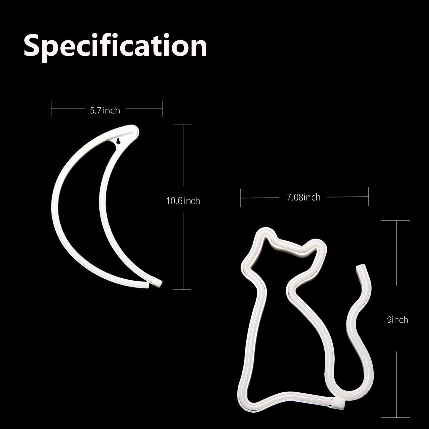 Werfeito Neon Sign, LED Cat and Moon Lights, USB/Battery Operated, Wall Decor, Model ML-NHD-FT-02, Color: Cat Moon