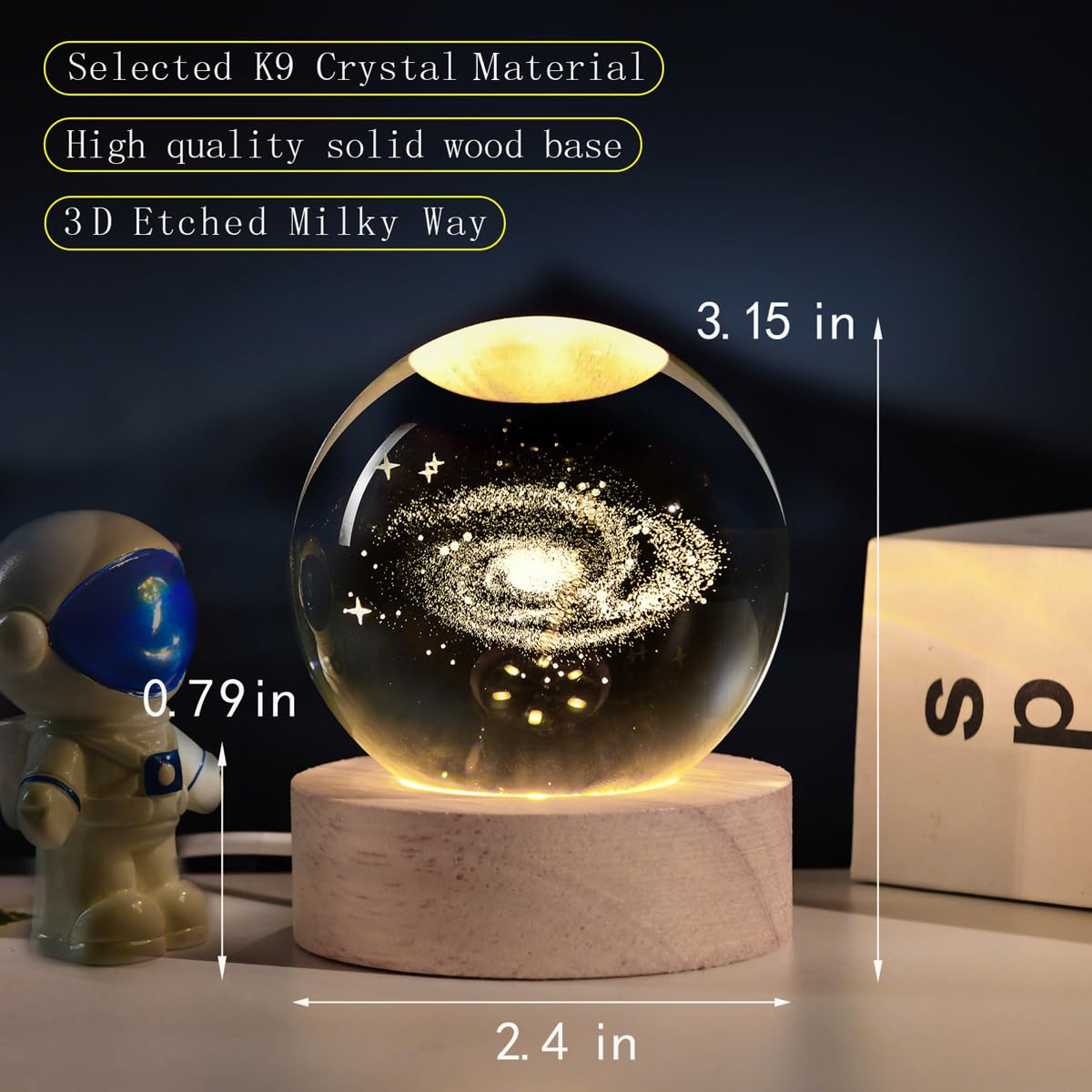 QIANCHANG 3D Galaxy Crystal Ball Night Light, Milky Way Glass Sphere Lamp, 2.4 in, Crystal Material, Decorative Paperweight
