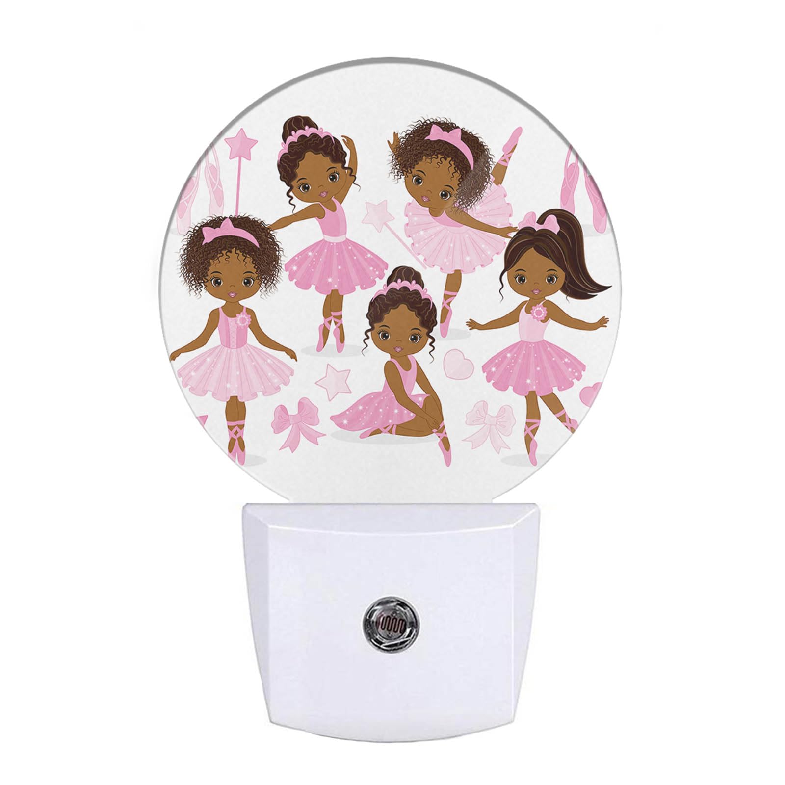 EKOBLA Cute Black Ballet Dancers Night Light African-American Ballerinas Girl Cartoon Night Lights Plug into Wall Auto Sensor LE
