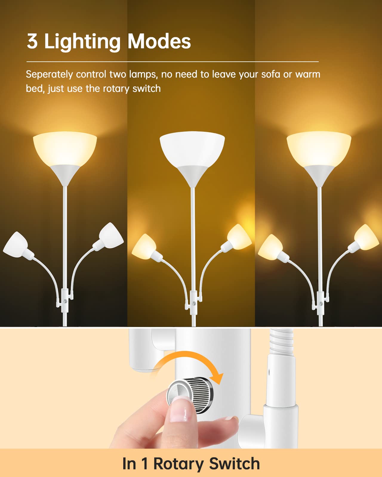 Floor Lamps For Living Room, Standing Lamp, 9W Torchiere Floor Lamps With 4W Reading Lamps, 2700K Led Beads, 50,000Hrs Lifespan,