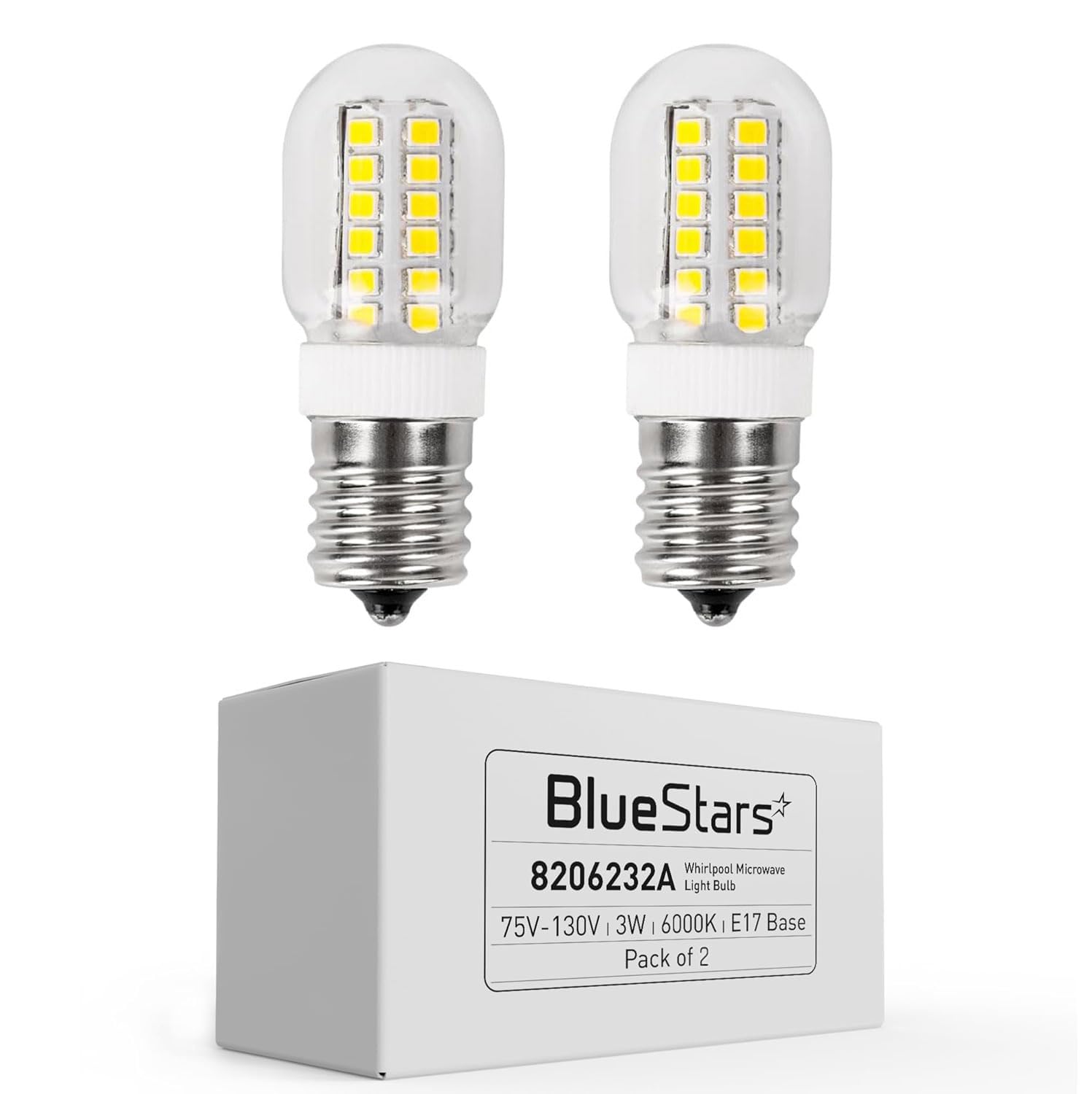 Bluestars 3W E17 Microwave Led Bulb 8206232A Dimmable Light Bulbs, 6000K Cold Daylight, 40W Incandescent Equivalent, 75V-130V, 2