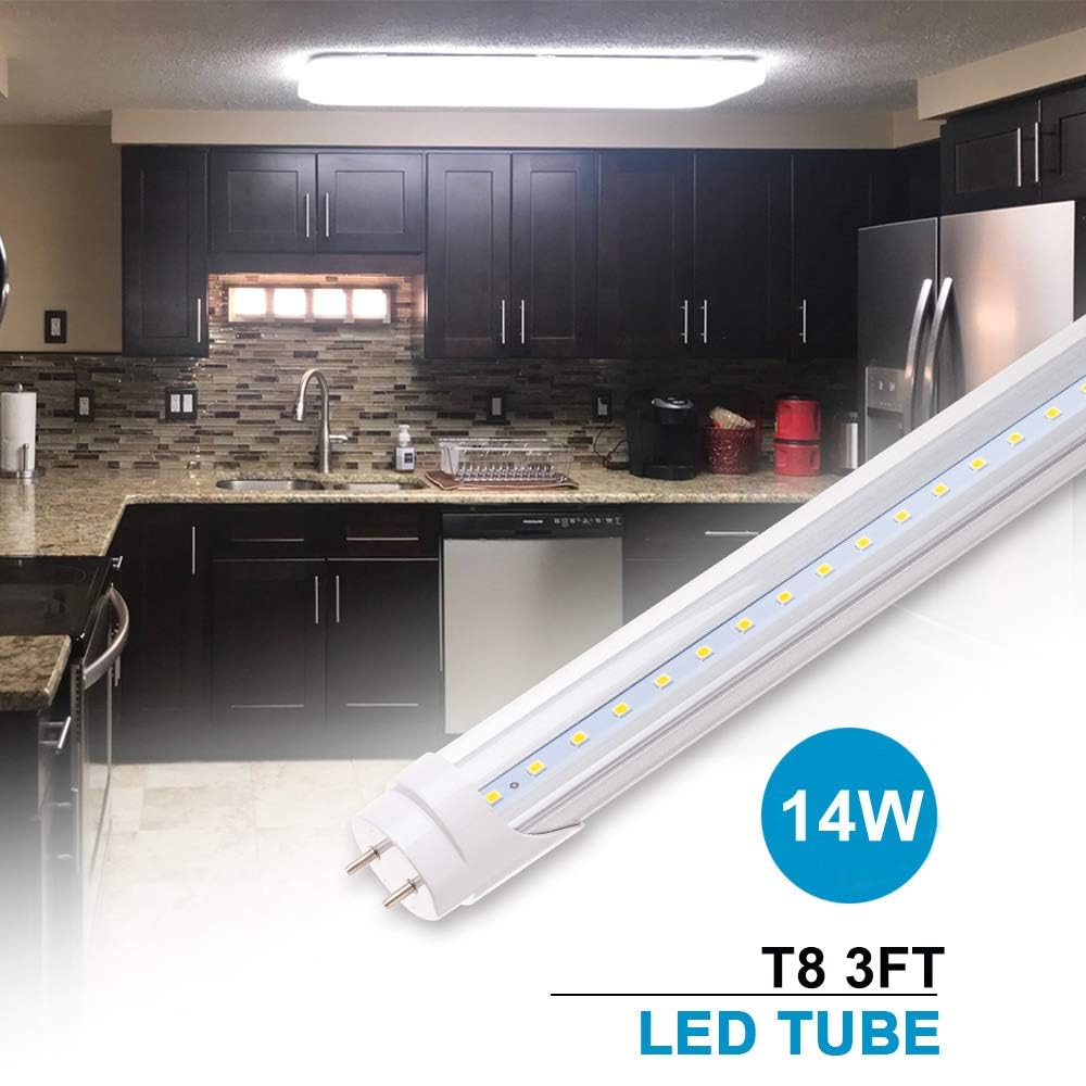 JESLED 36" LED Tube Light, T8 Hybrid Type A+B, 14W, 1600LM, 5000K Daylight, Clear Cover, ETL Listed,