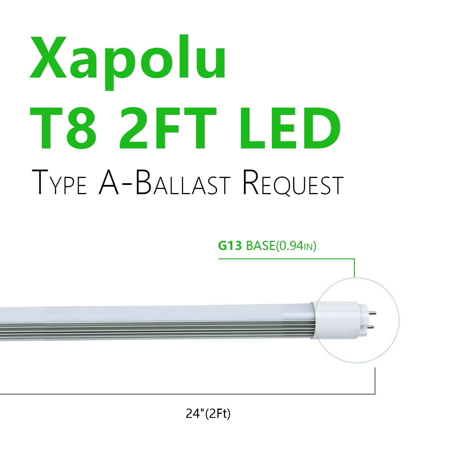 Xapolu 2Ft T8 T10 T12 Led Tube Lights 12W 4000K, 24 Inch 1680Lm Light Bulbs, F17T8/F24T8 Fluorescent Light Bulbs Replacement, Ba