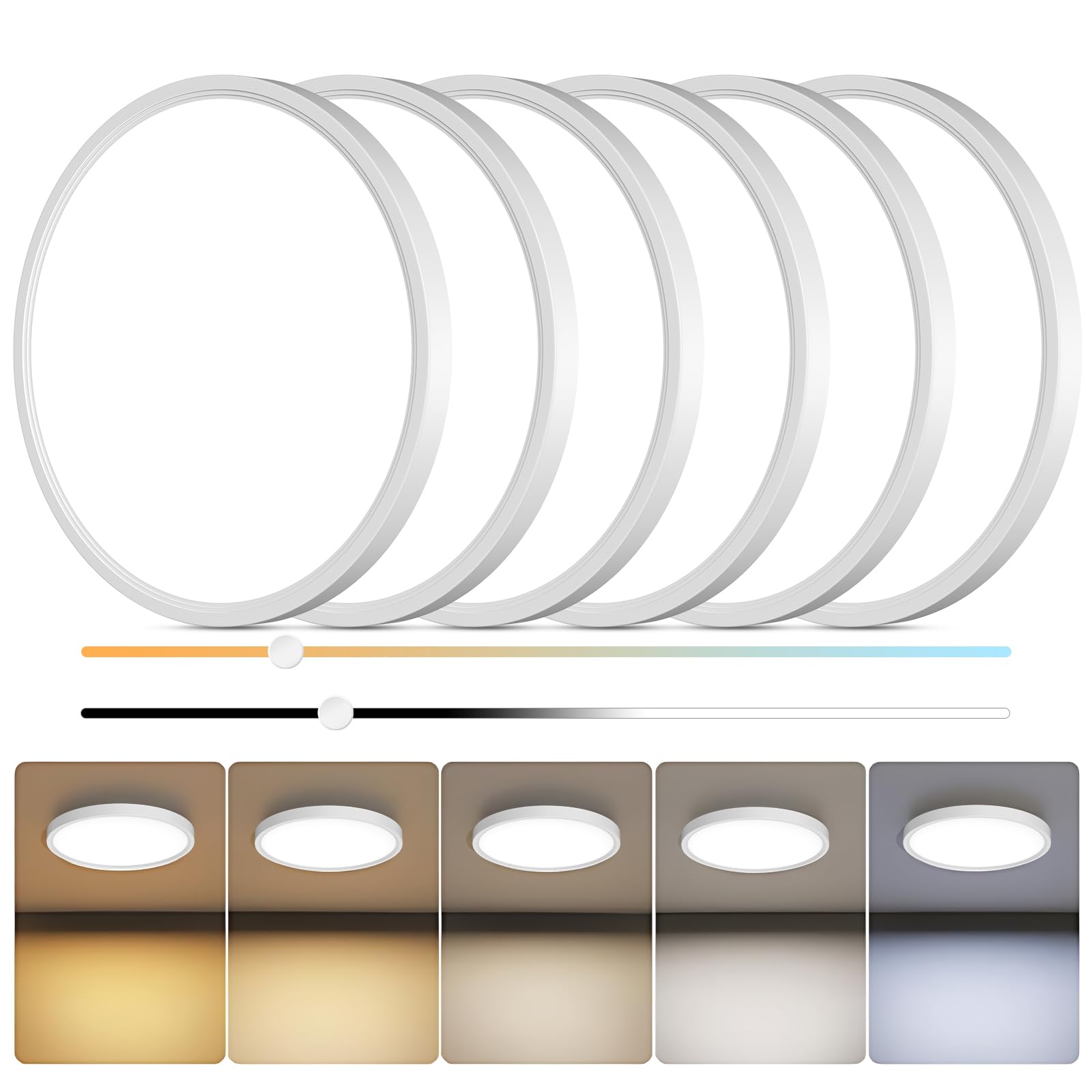 Vallerico Flush Mount Led Ceiling Light, 12 Inch Ceiling Light Fixture, Ultra Thin 21W 2100Lm Ceiling Lights With 5 Dimmable Color Temperature, Ceiling Lights For Bedroom, Kitchen, Etl Listed, 6 Pack