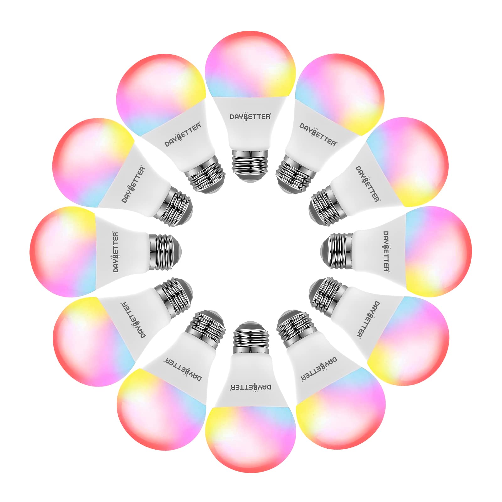 Daybetter Tuya Smart Light Bulbs, Rgbcw Wifi Color Changing Led Bulbs Compatible With Alexa And Google Home Assistant, A19 E26 9