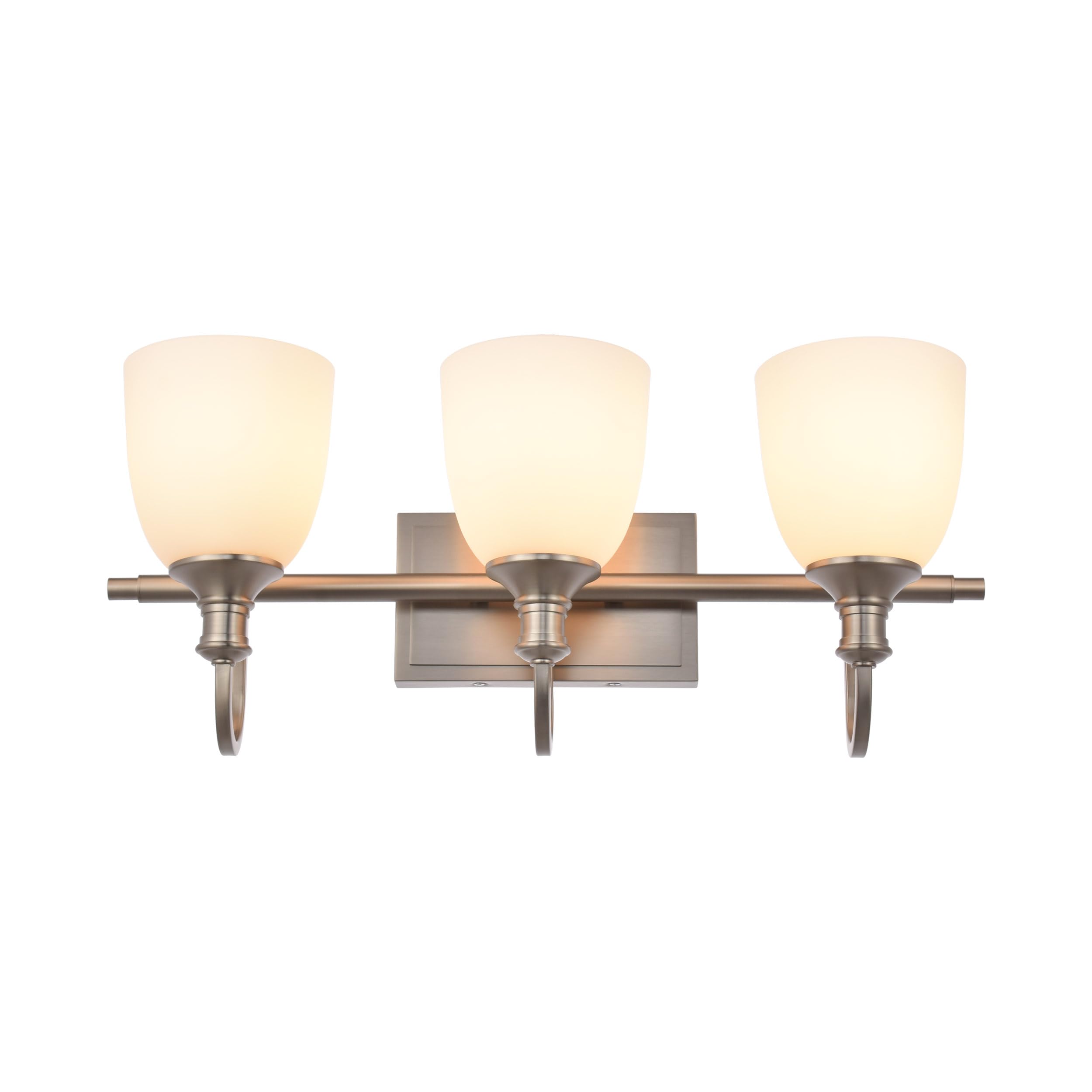 Hanaloa Bathroom Vanity Light Fixtures, Vintage Brushed Nickel 3 Lights Wall Sconce Lighting With Opal Glass Shade, Porch Wall Mount Light Fixture For Bathroom, Mirror Cabinets Hallway Stairs