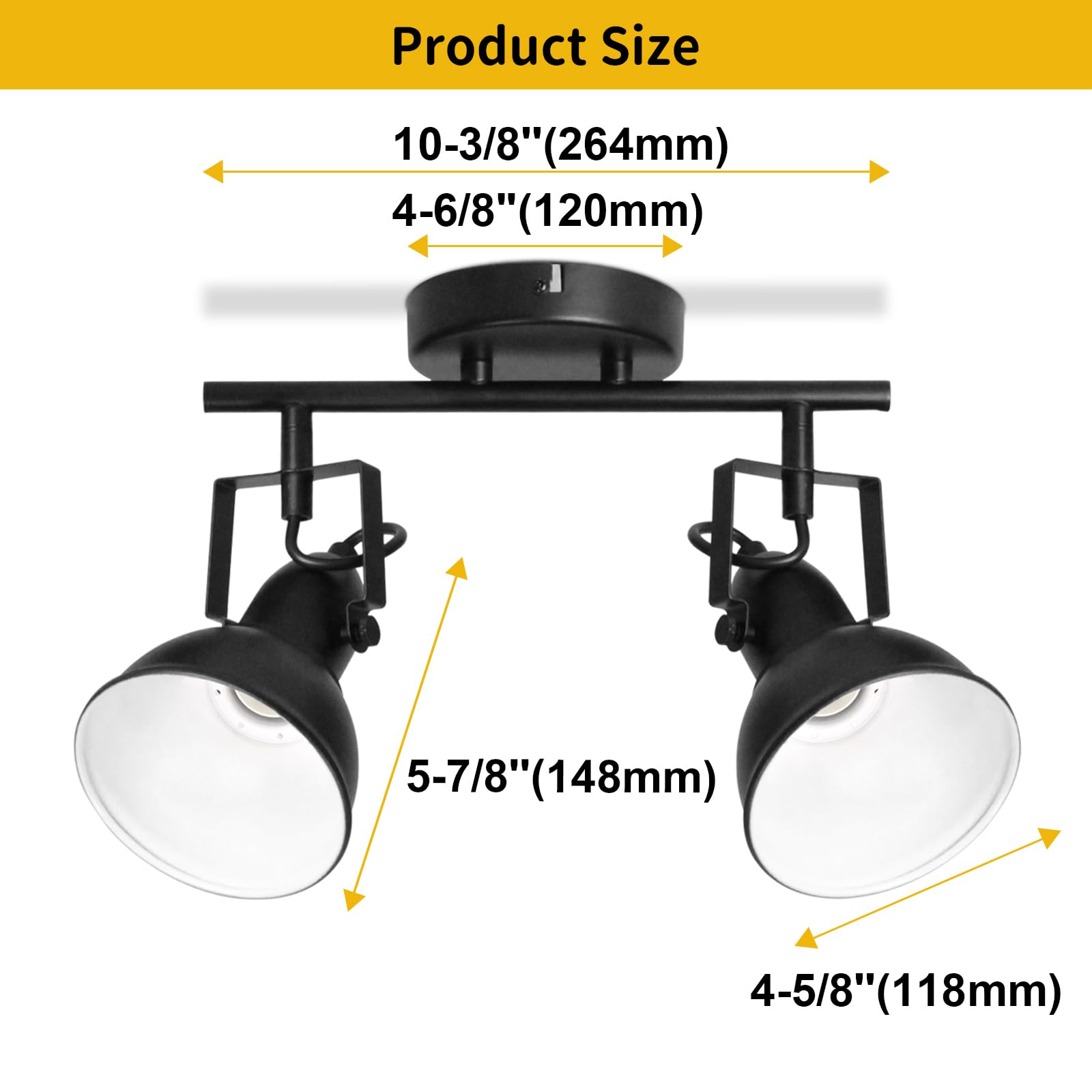 Hibay Led Track Lighting Fixtures, Rotatable Ceiling Light Kit, Industrial Flush Mount Tracking Light, 2-Light Spotlights For Ki