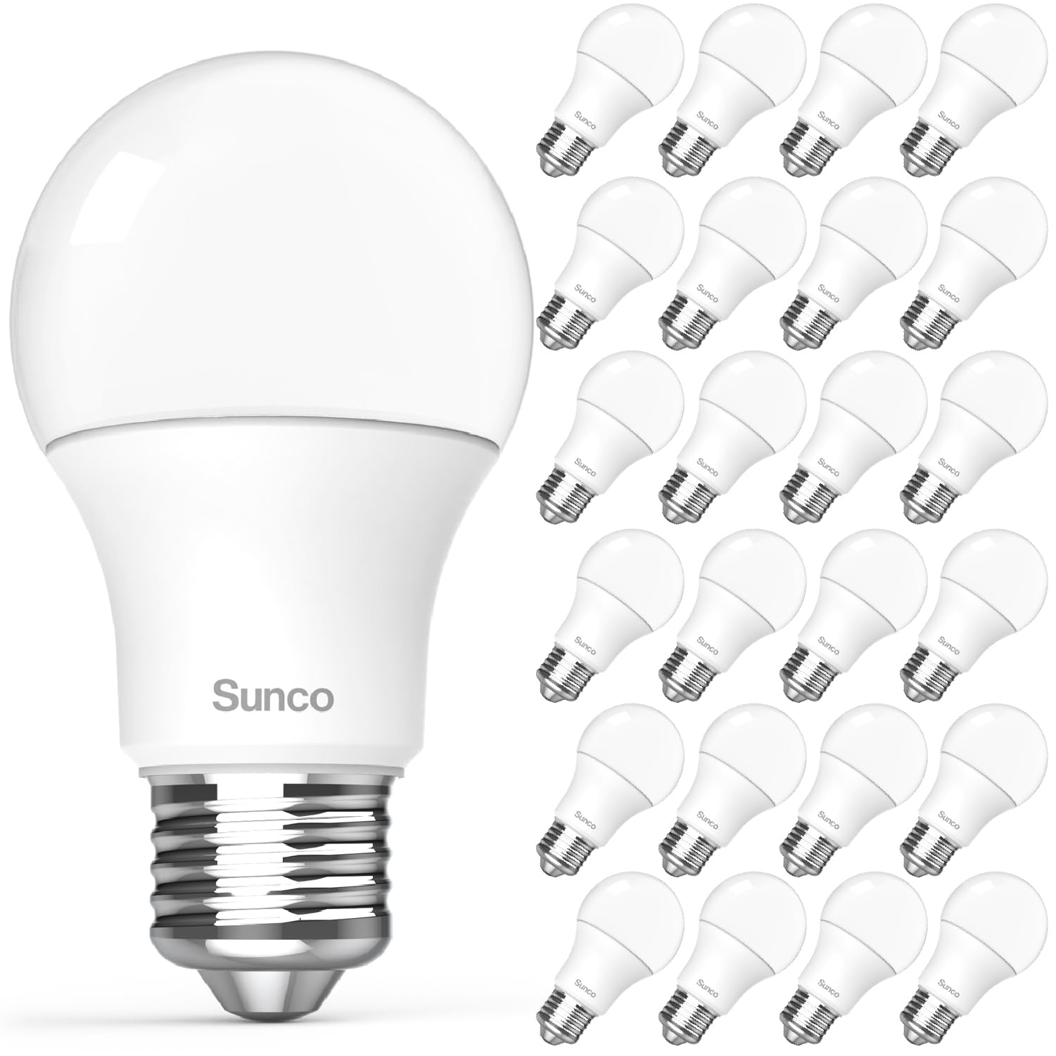 Sunco 24 Pack A19 Led Light Bulbs, [Focos Para Casa], E26 Base Lamp Bulb For Bedroom Bathroom, 850 Lm, 8W (60W Equivalent), 2700