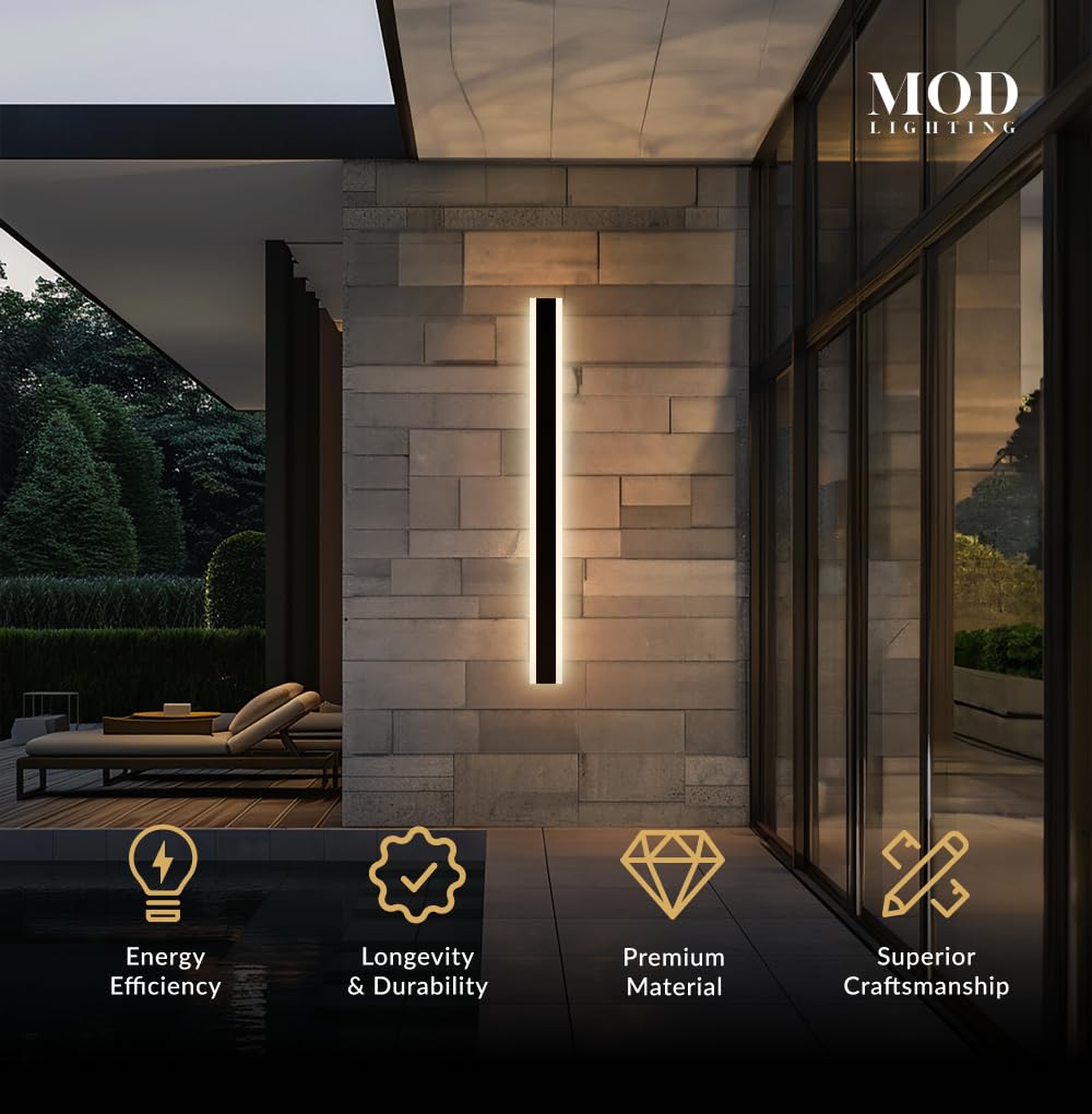 ?????? ???????????????? Haylen | Waterproof Outdoor Wall Light, Led Dimmable With Remote 3000K-6000K, Long Outdoor Porch Lights, Wired Lighting Fixture, Patio Exterior Wall Sconce, 1-Pack (Black, 47")