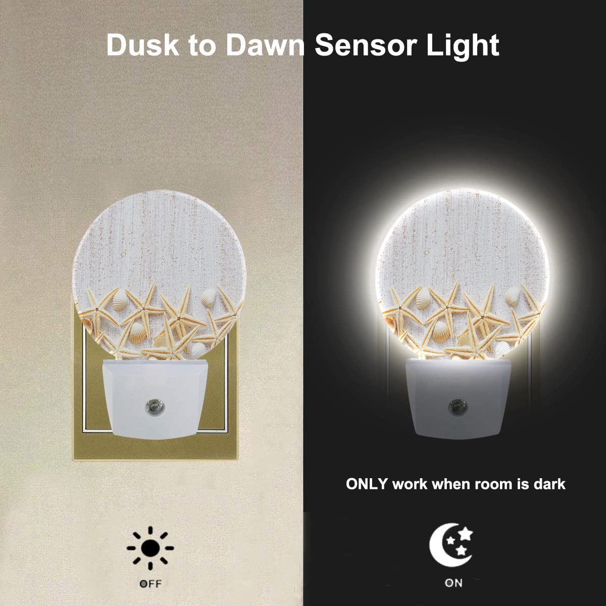 Ekobla Summer Night Light Sea Shells On White Wood Plank Coastal Night Lights Plug Into Wall For Home Bedroom Bathroom Farmhouse