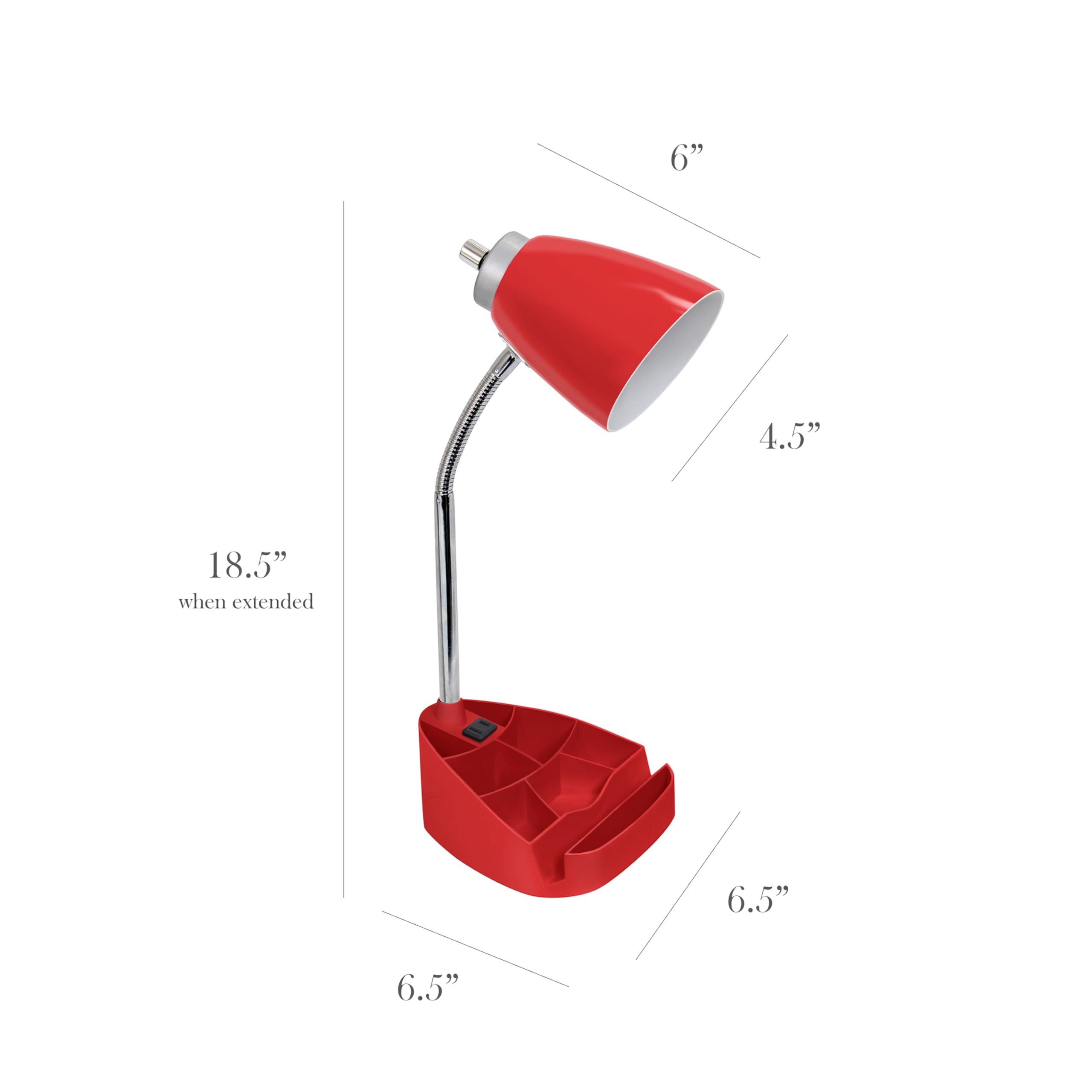 Simple Designs LD1094-RED 18.5 All-in-One Gooseneck Desk Lamp with iPad Stand, Book Holder, and Convenient Charging Outlet, for