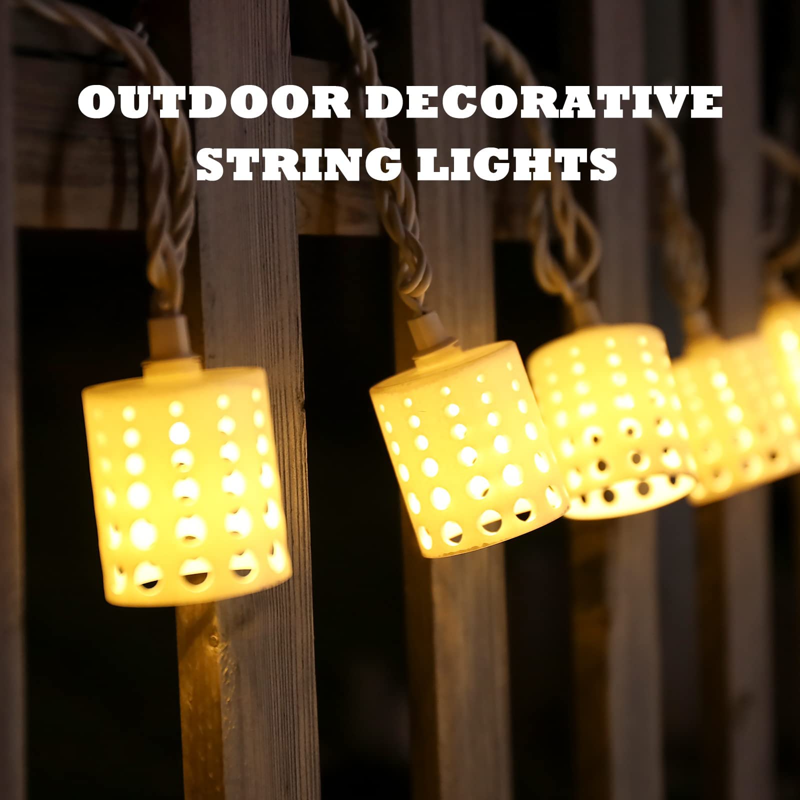 Vigdur 10Ft Lantern String Lights - Hollow-Out Style Indoor String Lights Connectable Waterproof Indoor Outdoor Patio Lights For