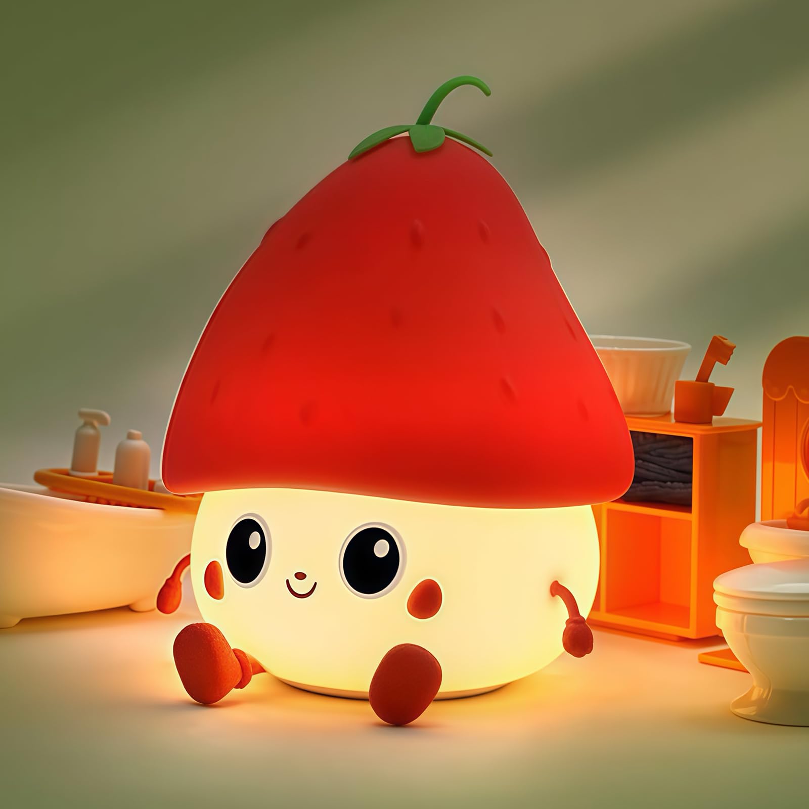 Myzztek Strawberry Lamp for Kids Room, Pat Control Strawberry Light for Breastfeeding, Silicone Night Light Nursery Bedside Lamp