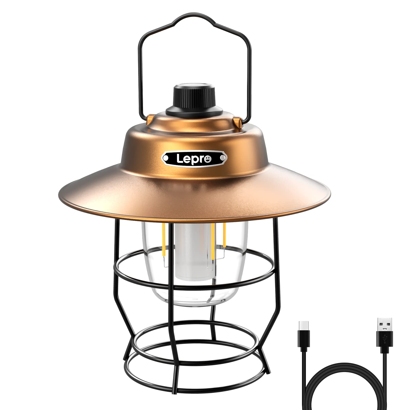Lepro Vintage LED Camping Lantern, Rechargeable Power Bank, Dimmable Control, Bronze, Model PR330039