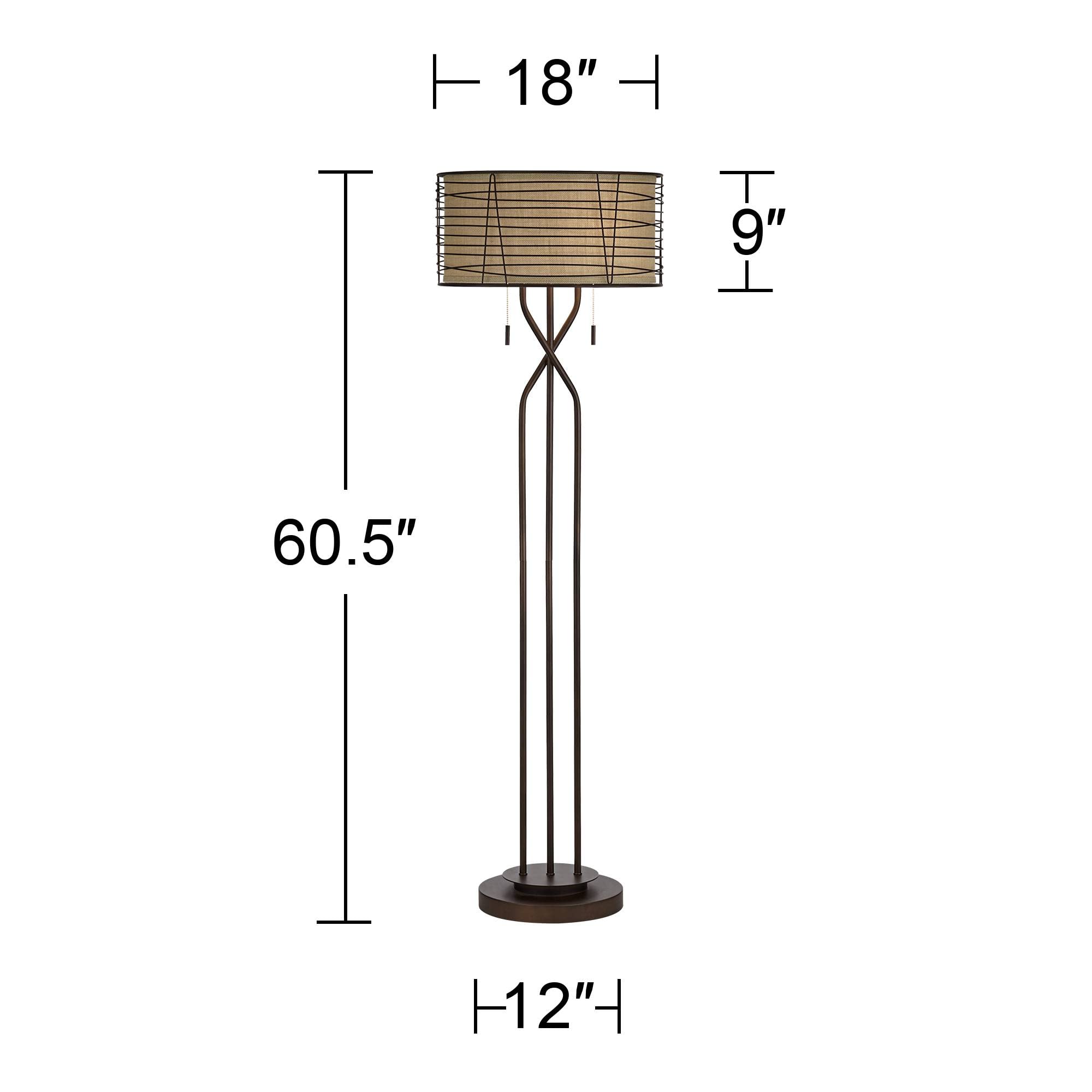 Franklin Iron Works Marlowe Floor Lamp, 60.5in Tall, Bronze Metal with Burlap Fabric Shade, Industrial Rustic Design for Living Room/Bedroom