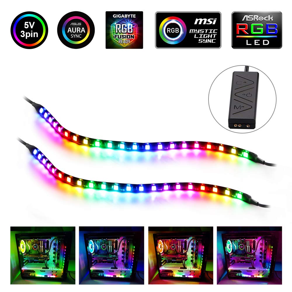 Speclux Addressable RGB LED Strip Lights Kit - 2PCS 42LEDs, 5V 3-Pin, Rainbow Color, Magnetic PC Case Lighting, Model P-MCS002-US