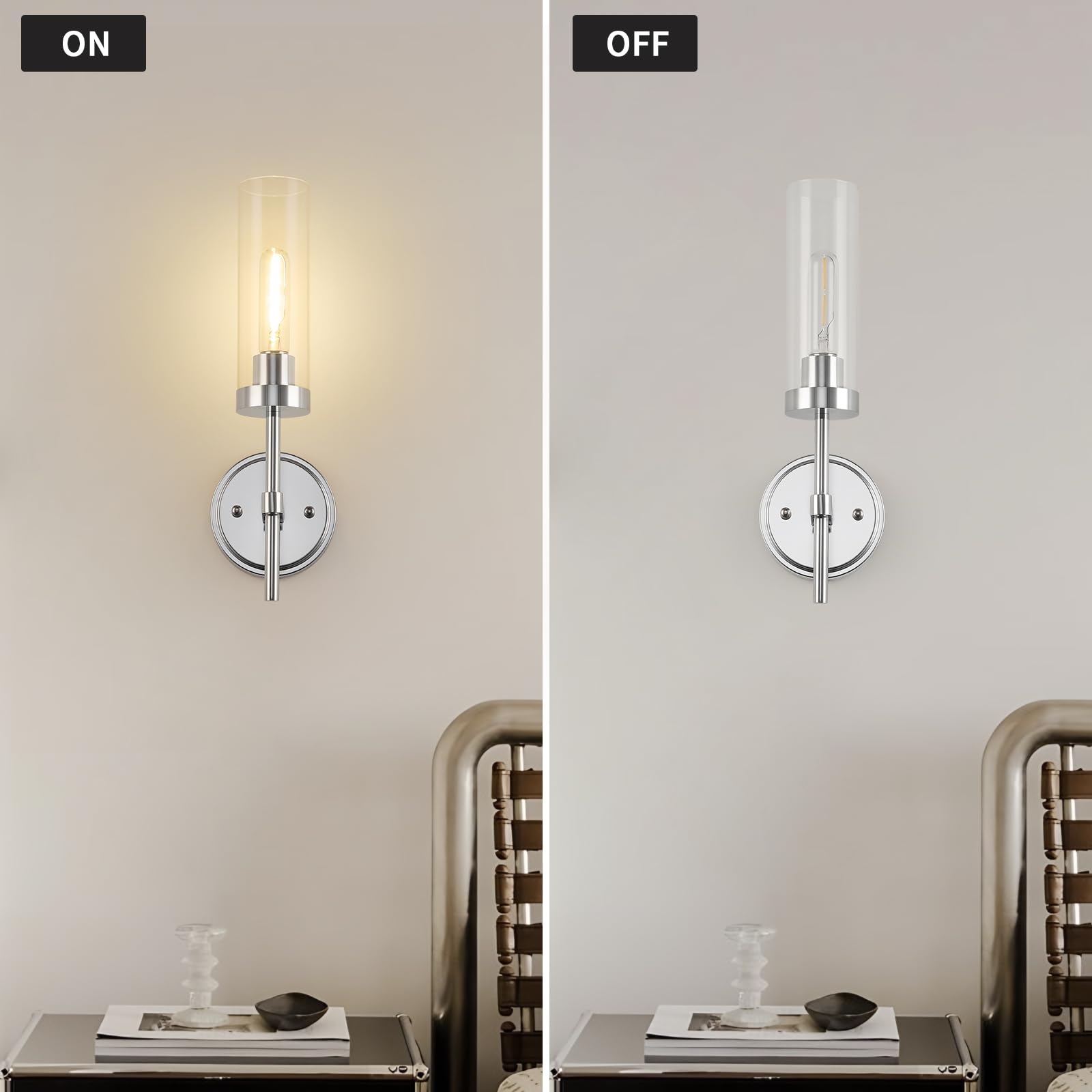 WILON Wall Sconces Set of 2, Chrome Metal Light Fixture with Clear Glass Shades, 15.5in  - Model QLSMUSB0021BG