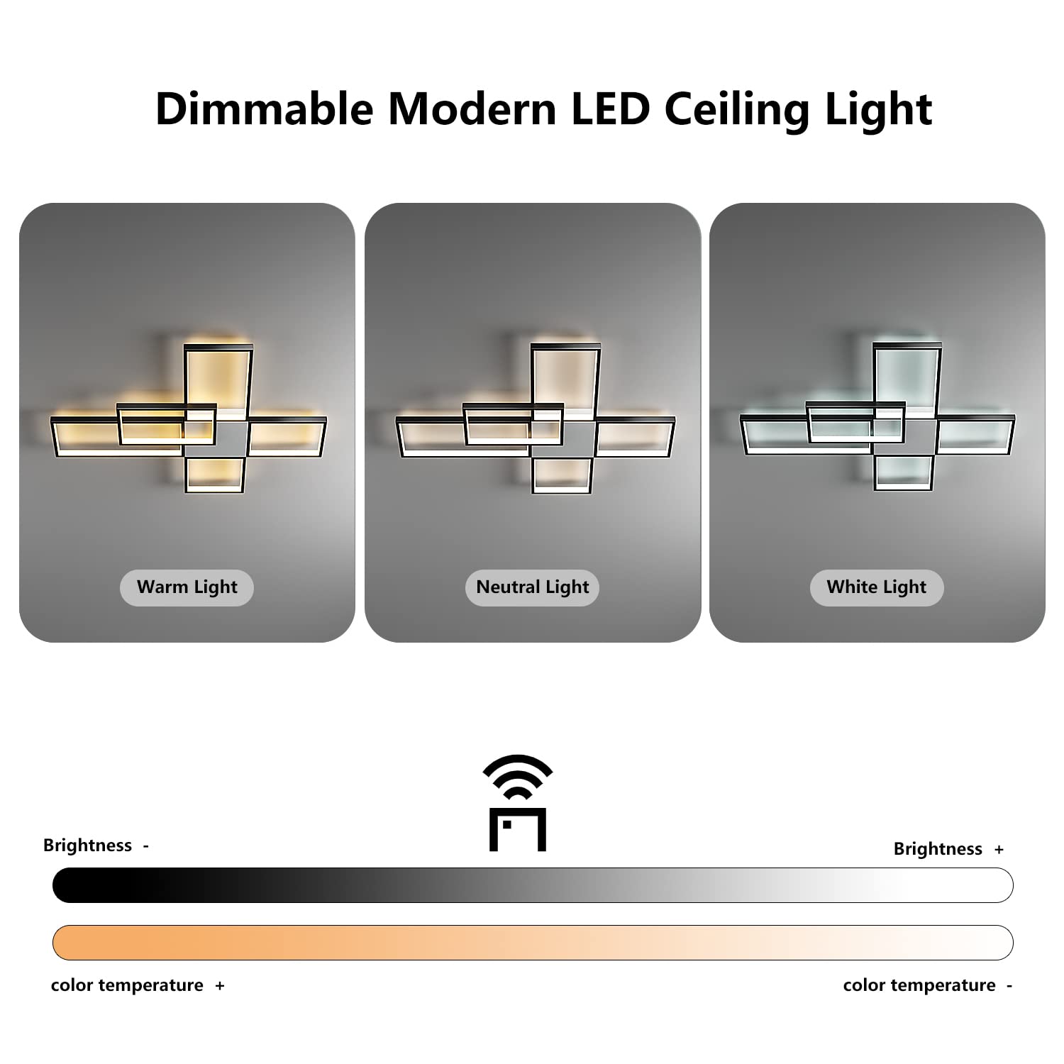 Okes 92W Dimmable Led Ceiling Light Fixture, Black Acrylic Flush Mount For Home & Office