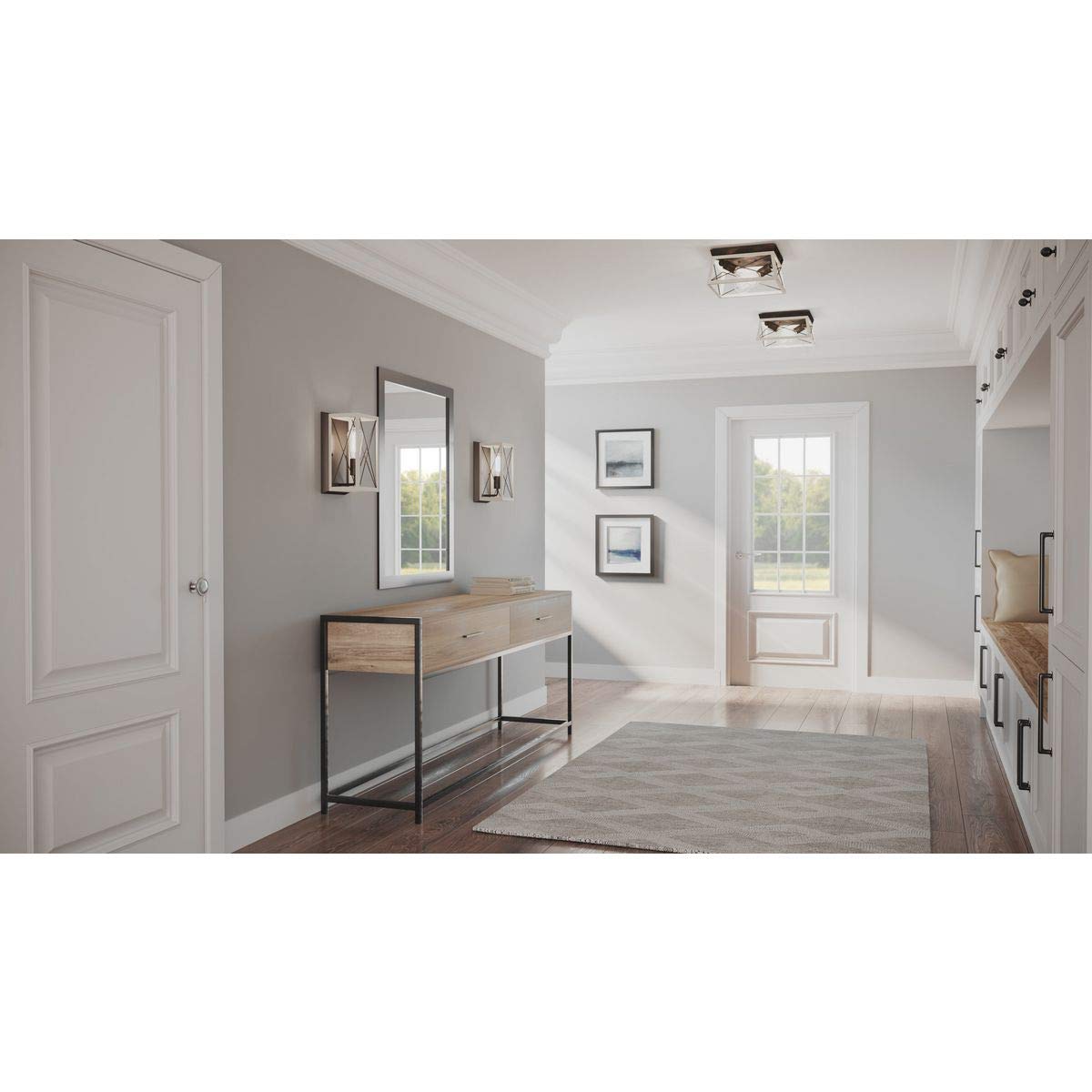 Progress Lighting Briarwood Collection Whitewashed Two-Light Farmhouse Flush Mount Ceiling Light, Graphite