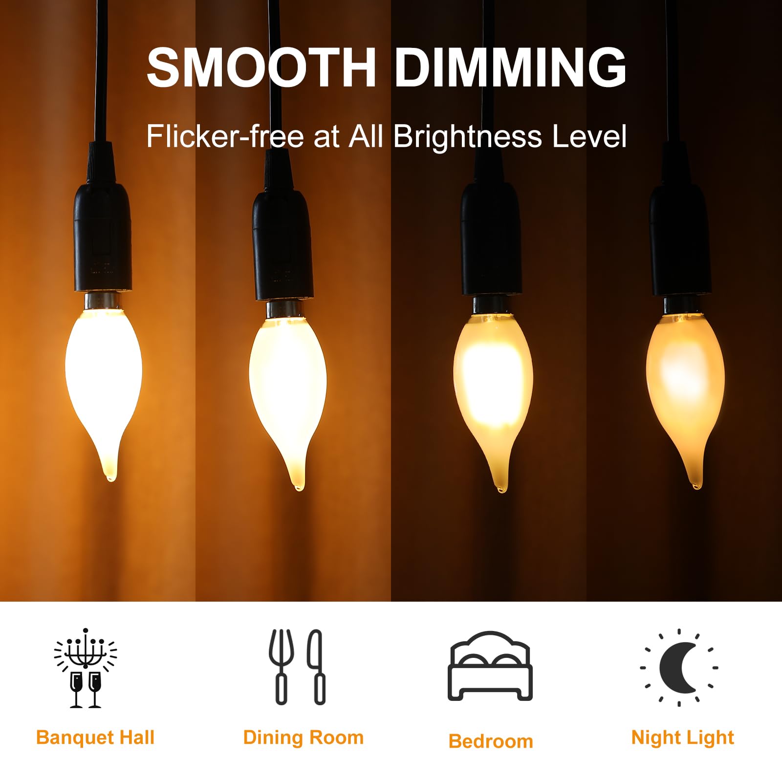 Decoaui E12 C11 LED Candelabra Bulbs, 4W Dimmable Frosted Glass, 2700K Soft White, 450 Lumens, 6-Pack