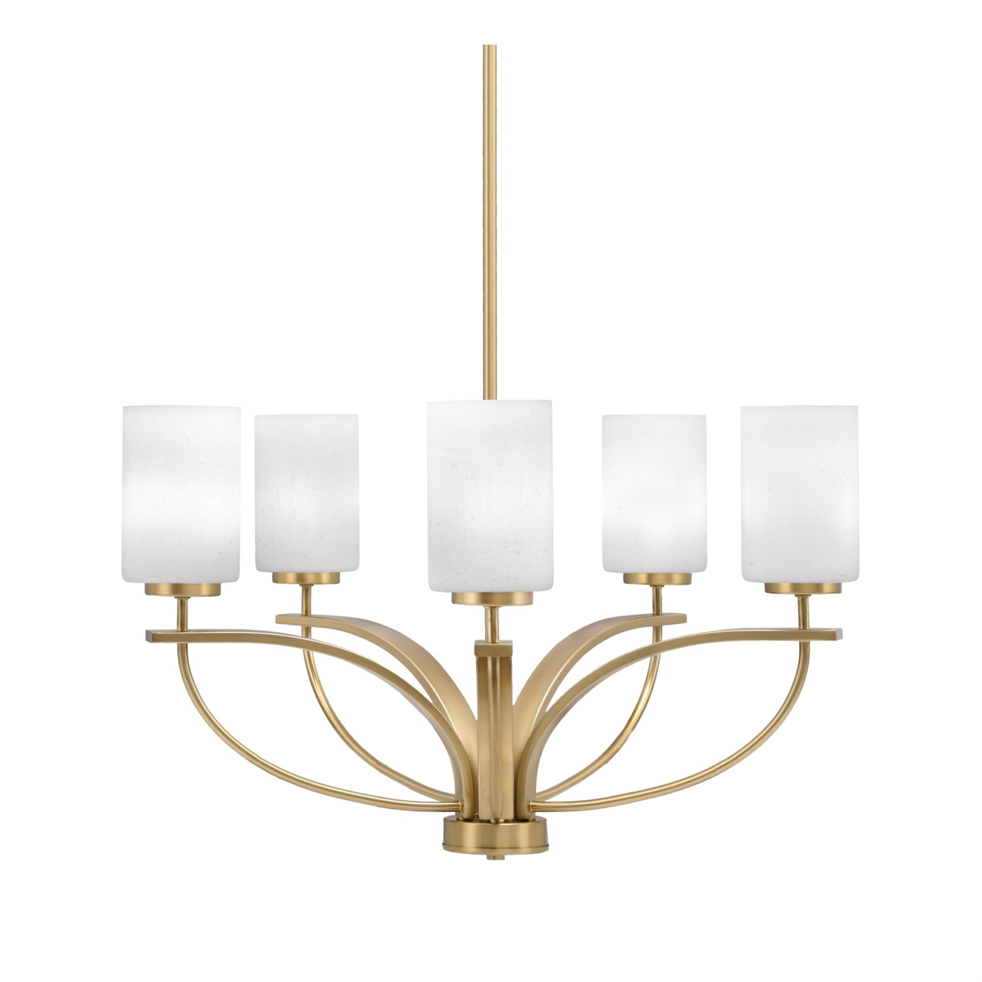 Toltec Lighting Cavella 5 Light, Uplight Chandelier, Hang Straight Swivel, New Age Brass Finish, 4&quot; White Muslin Glass