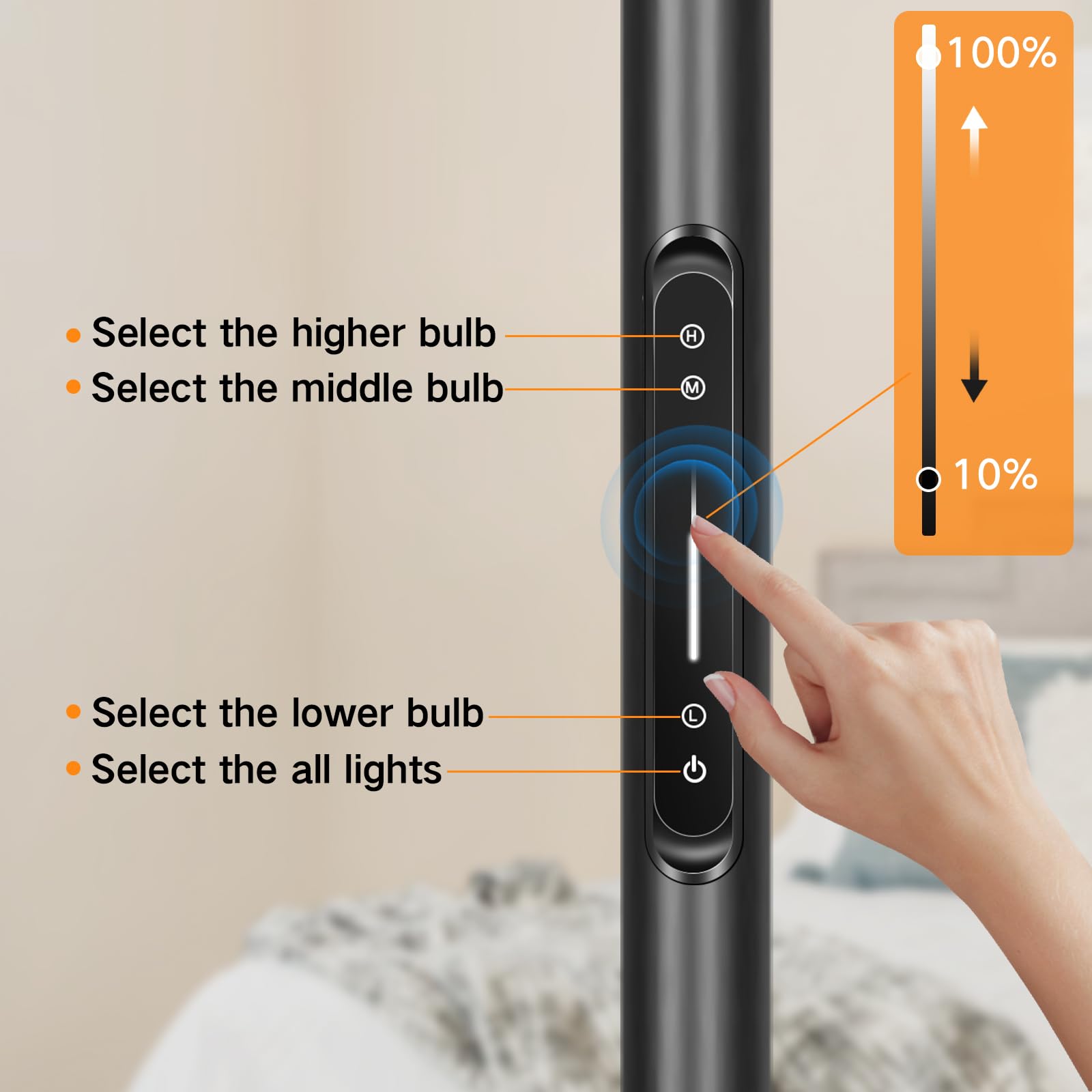 Outon Arc Led Floor Lamp With Remote & Touch Control, Dimmable Modern Black 3 Light Arched Tall Floor Lamp, Mid Century Adjustab