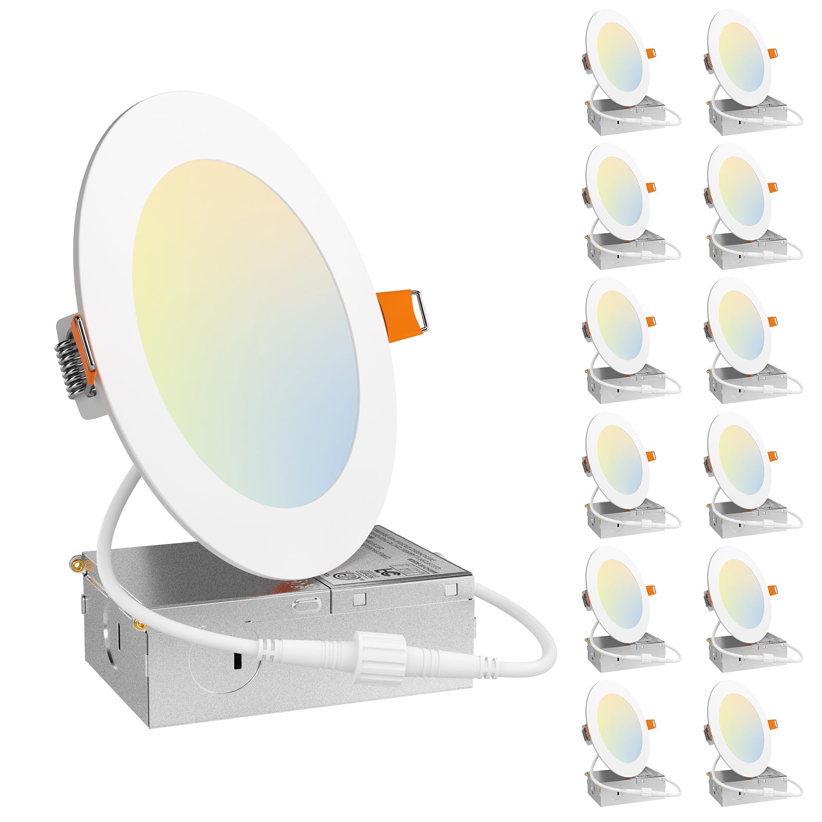 Amico 12 Pack Ultra-Thin LED Recessed Ceiling Light, 5 Inch, 900LM, Dimmable, White, Model HS-STC512WH