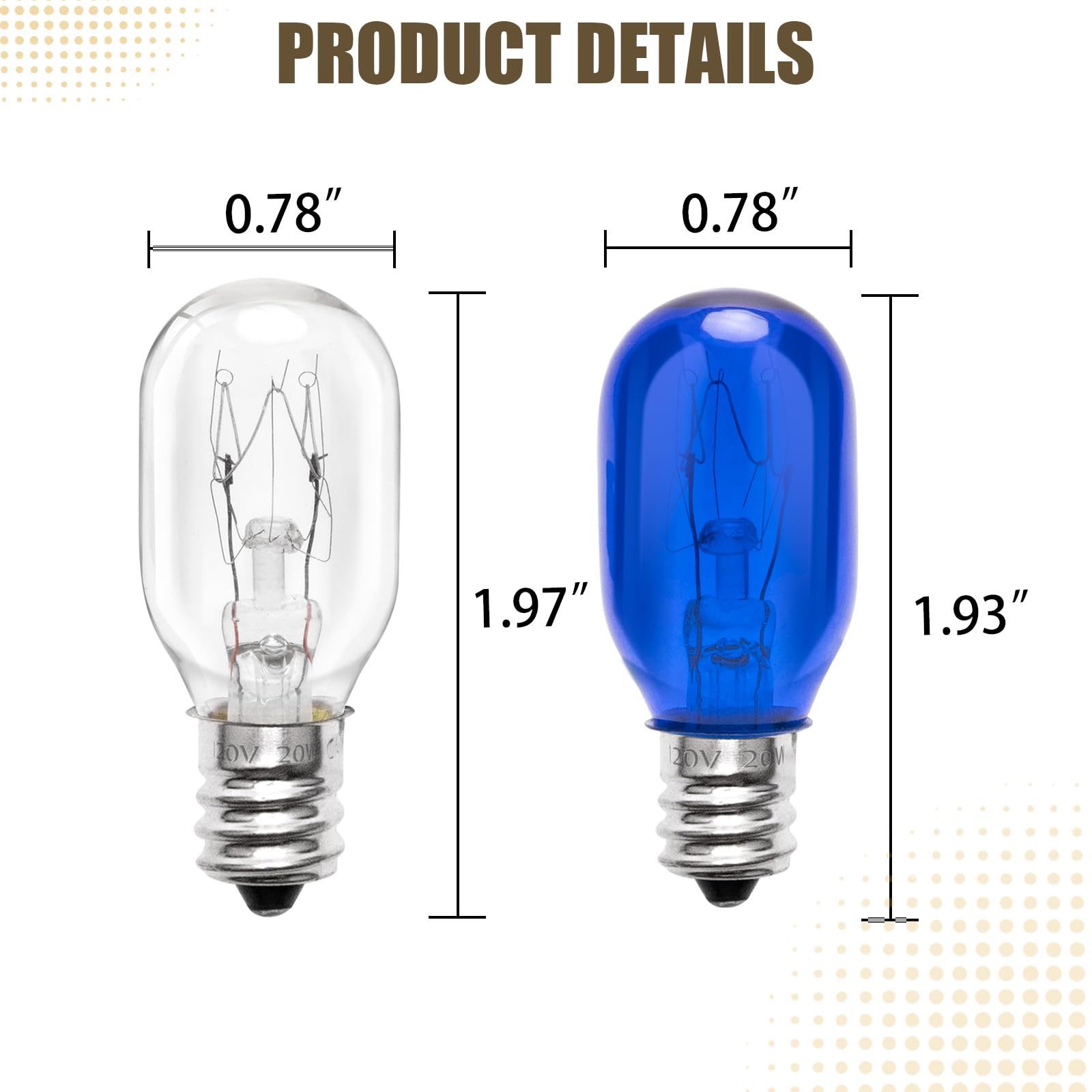 Verplexter E12 T20 Lighting Makeup Mirror Bulb Replacement, Clear Glass, Model RP34B, 120V, 2 Transparent & 2 Blue Bulbs