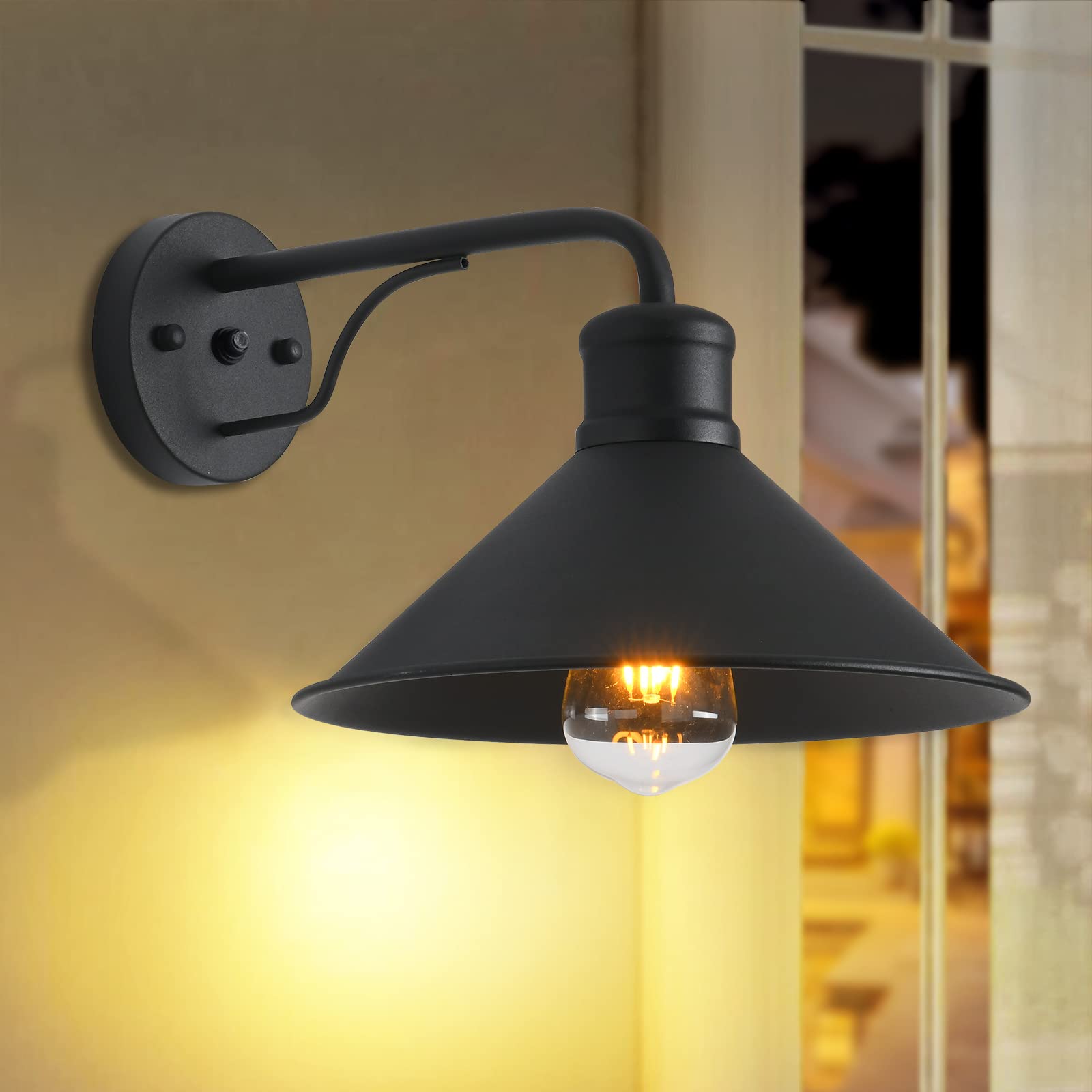 Ptrworoa Dusk To Dawn Sensor Wall Sconce Outdoor Lighting Fixture  Industrial Outdoor Barn Light Matte Black Exterior Wall Sconce For Patio Doorway Porch Entryway Garage  2 Pack