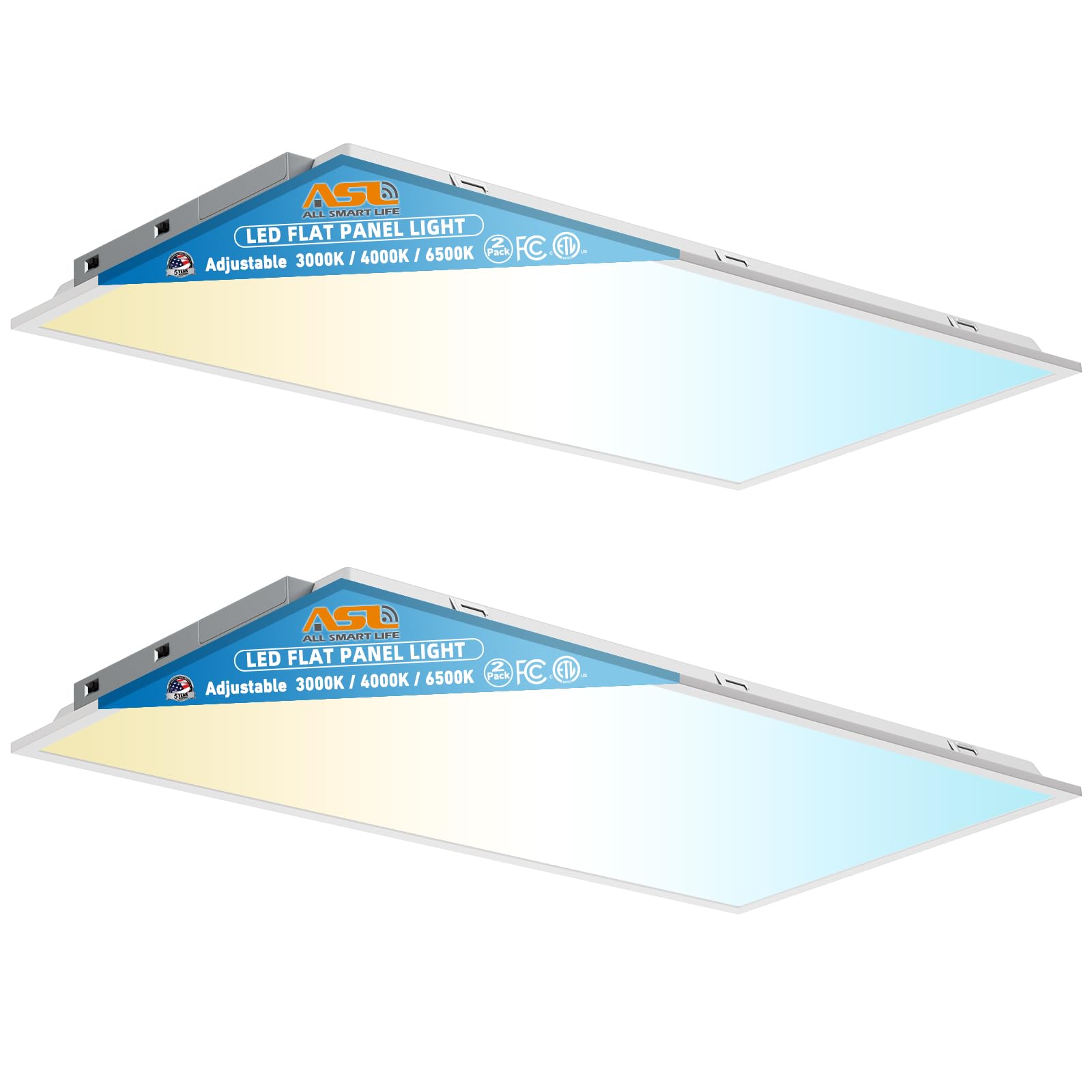 2x4 LED Flat Panel Lights for Drop Ceiling 2-Pack, 7200Lumens 0-10V Dimmable, 3CCT 3000K-4000K-6500K, 24InchX48Inch Back-Lit Rec
