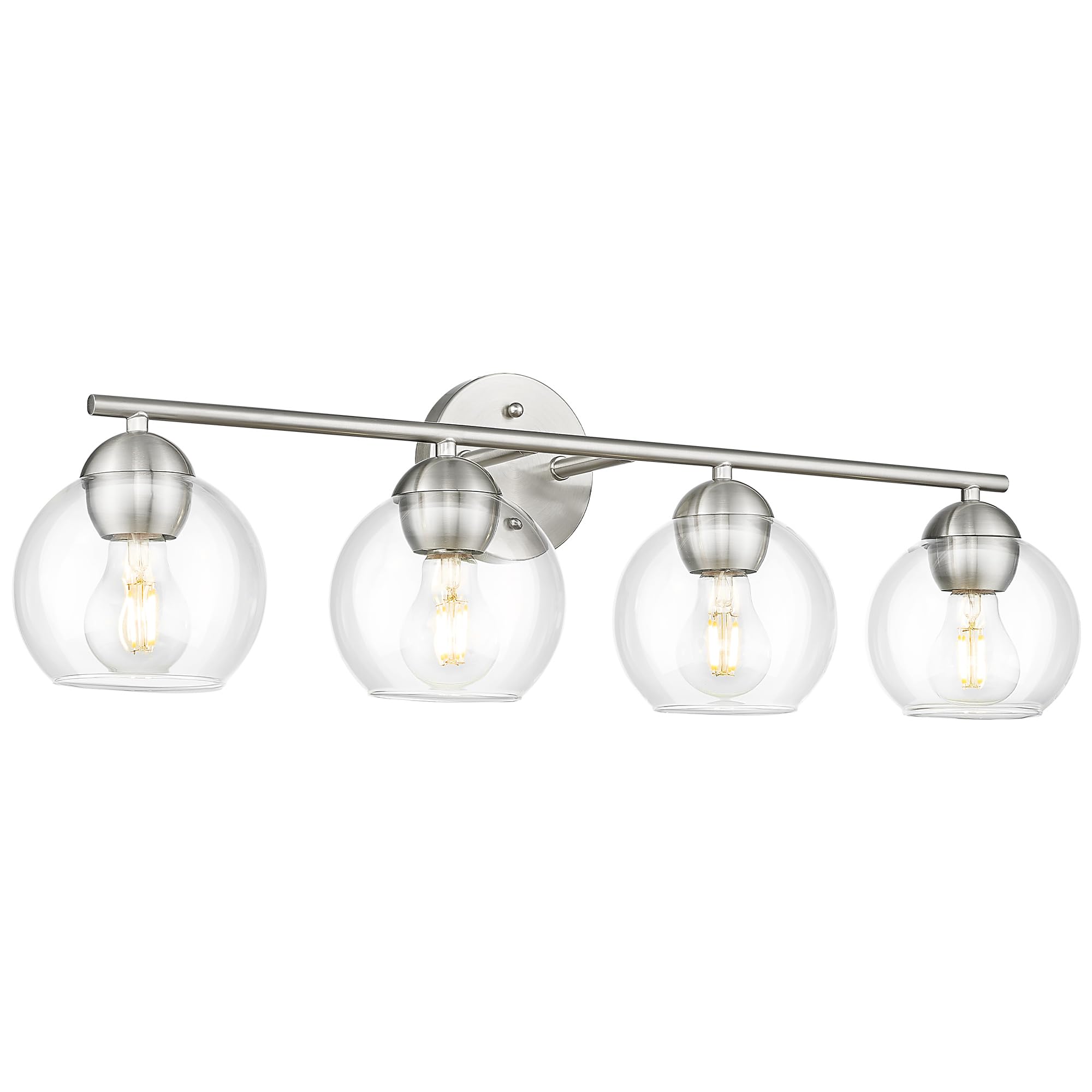 Emak Mak 4-Light Bathroom Vanity Light  29 Inch Brushed Nickel Bathroom Light  Globe Vanity Lighting With Clear Glass Shade For Bath  Vl114-Bn-4