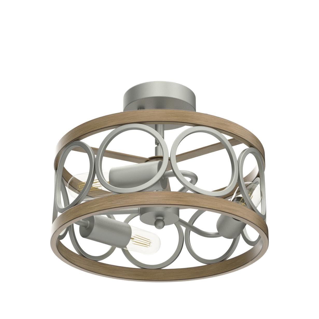 XINGQI Modern 3-Light Ceiling Light Fixture, Brushed Nickel & Wood Grain, Semi Flush Mount for Kitchen, Dining Room, Bedroom