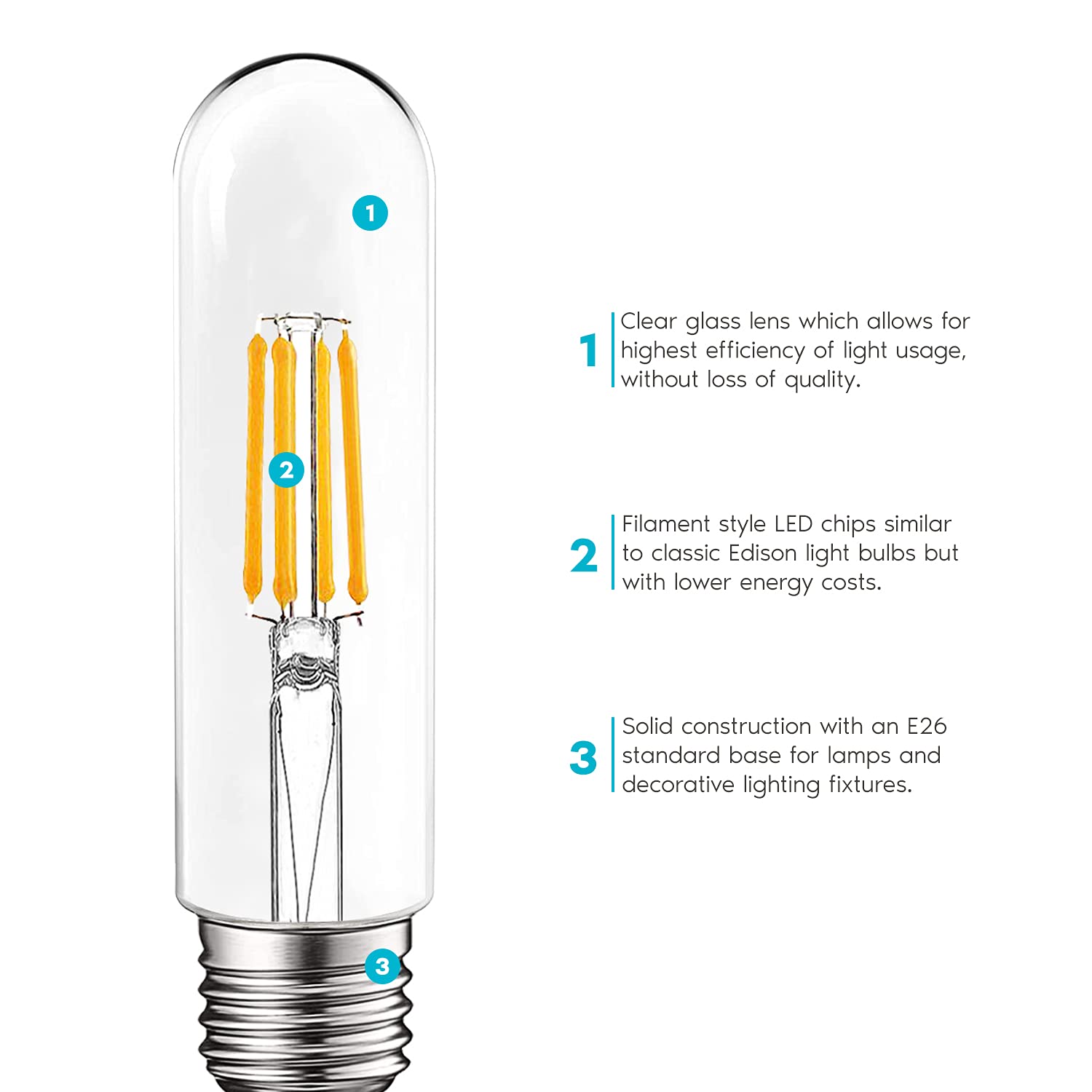 LUXRITE T10 LED Bulb, 5W=60W Equivalent, 3000K Soft White, Glass, E26 Standard Base, 3 Pack