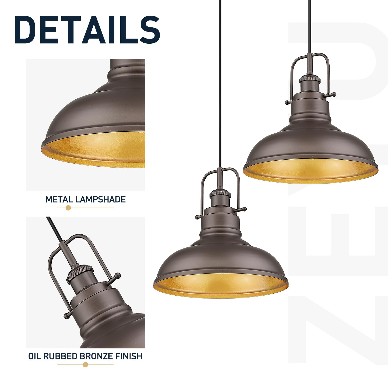 zeyu 2 Pack Farmhouse Pendant Light Fixtures, 11-inch Ceiling Hanging Light Fixtures for Kitchen Dining Room, Oil Rubbed Bronze