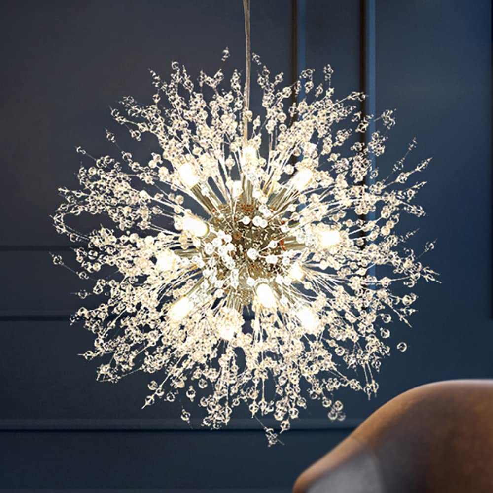 Mivenda Modern Crystal Chandeliers 12-Light Chrome Dandelion Light Fixture,Firework Chandelier,Personalized Ceiling Hanging Ligh