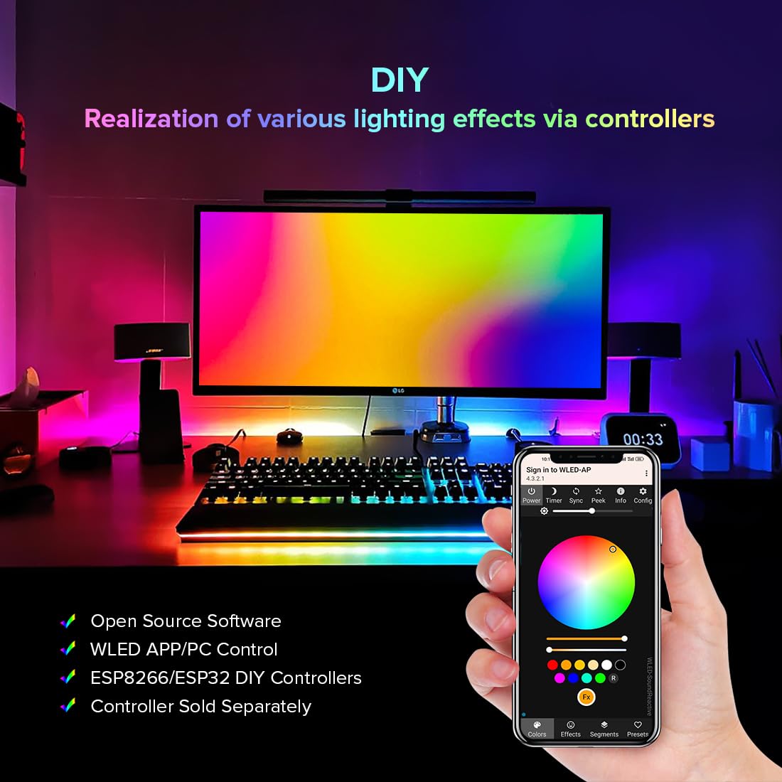 BTF-LIGHTING WS2812B RGB Pebble Pixel Light String 100LEDs 32.8FT DC5V Multicolor
