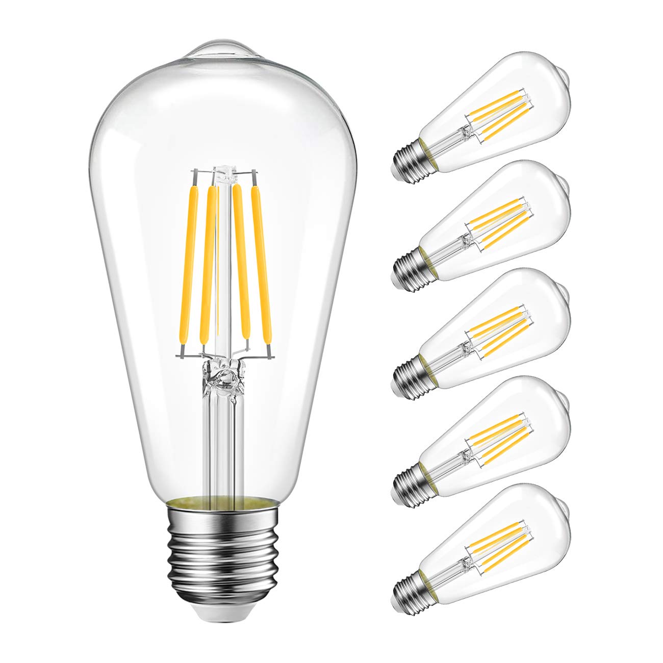 LVWIT Vintage LED Edison Bulbs 75W Equivalent Dimmable 11W 1100LM 6 Pack Clear Glass 2700K Warm White