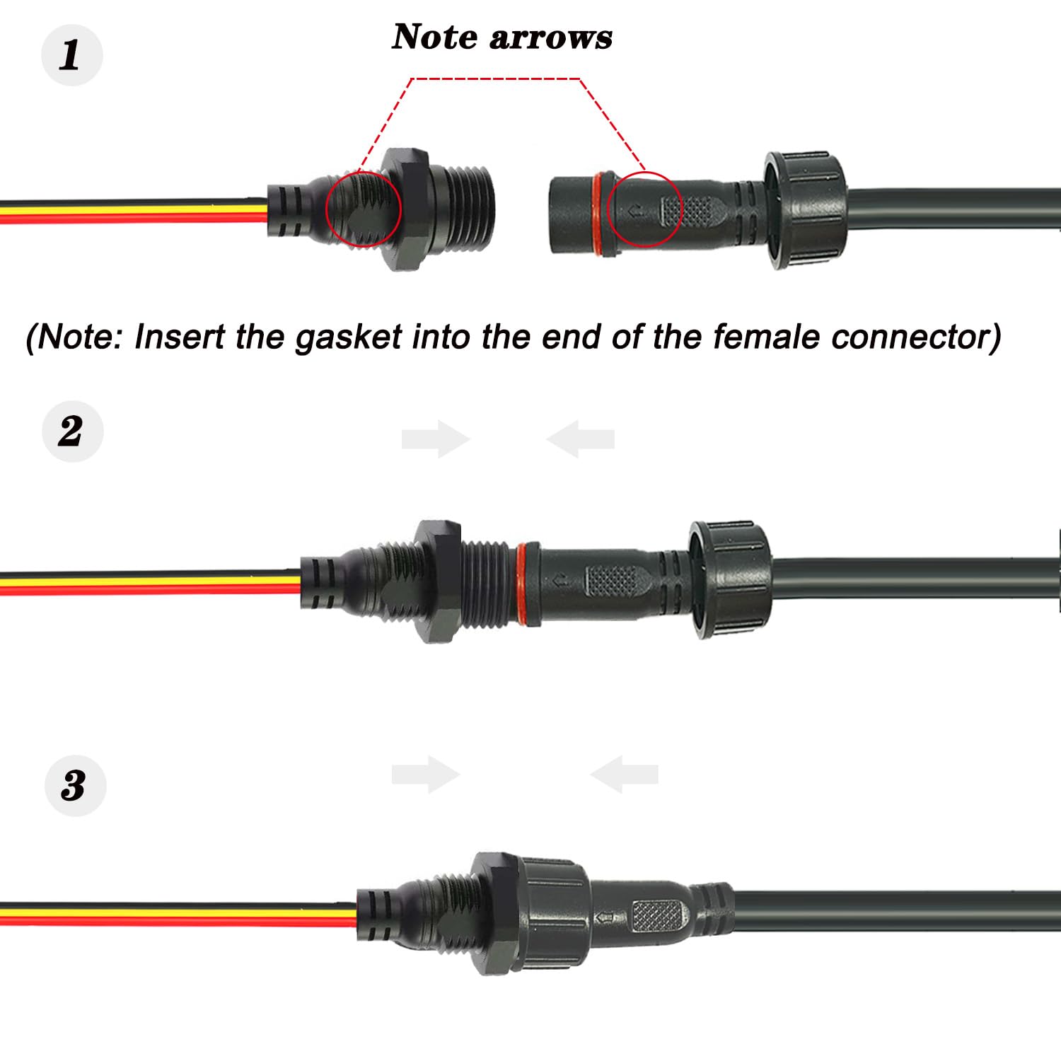 Newnewliu 3Pin Waterproof Connector,3 Wire Male Female Plug Led Connector With 16Awg M16 Waterproof Cover Extension Cable With T