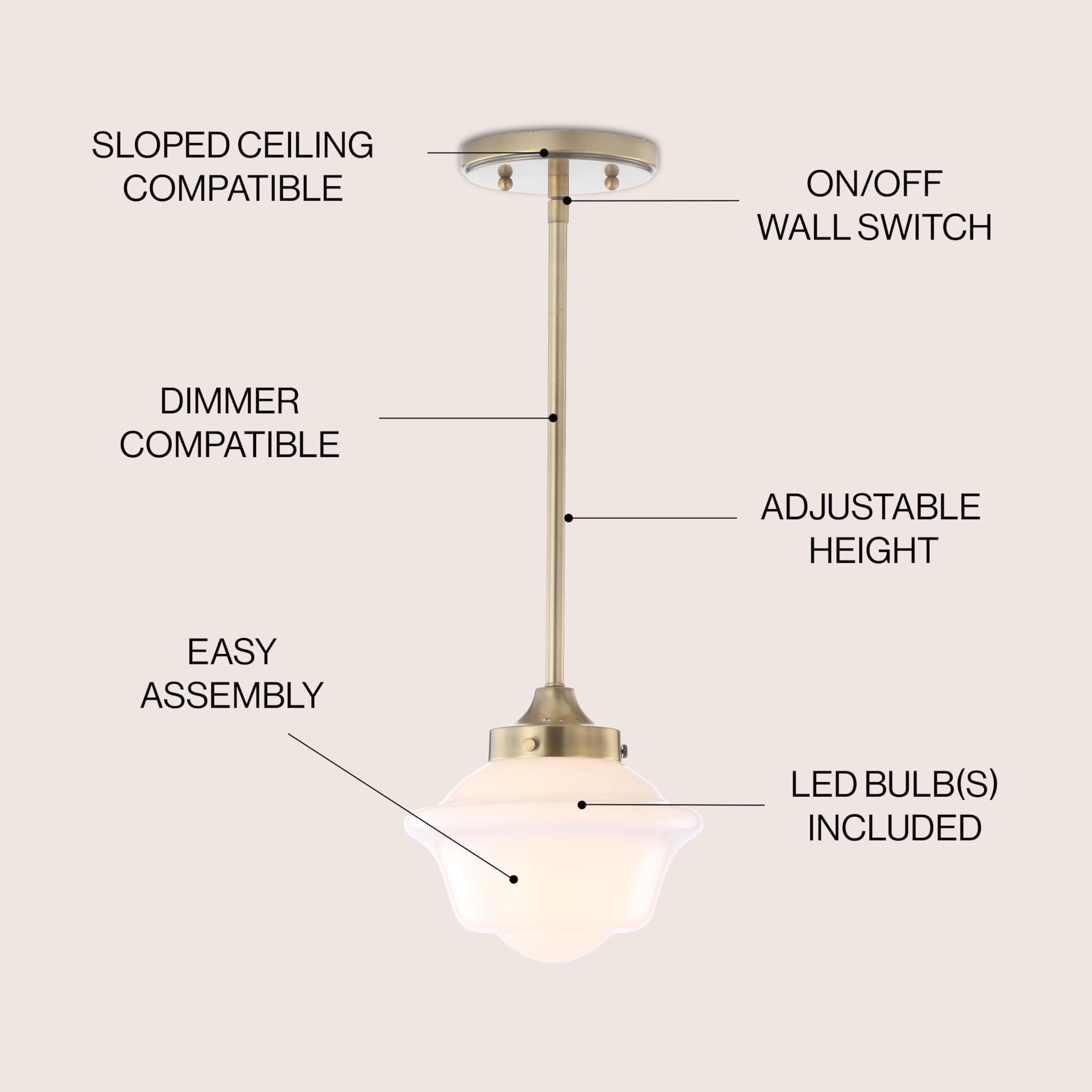 Jonathan Y Jyl3516A Kurtz 7.2'' Adjustable Drop Metal/Glass Led Pendant Contemporary Transitional Dimmable Dining Room Living Ro