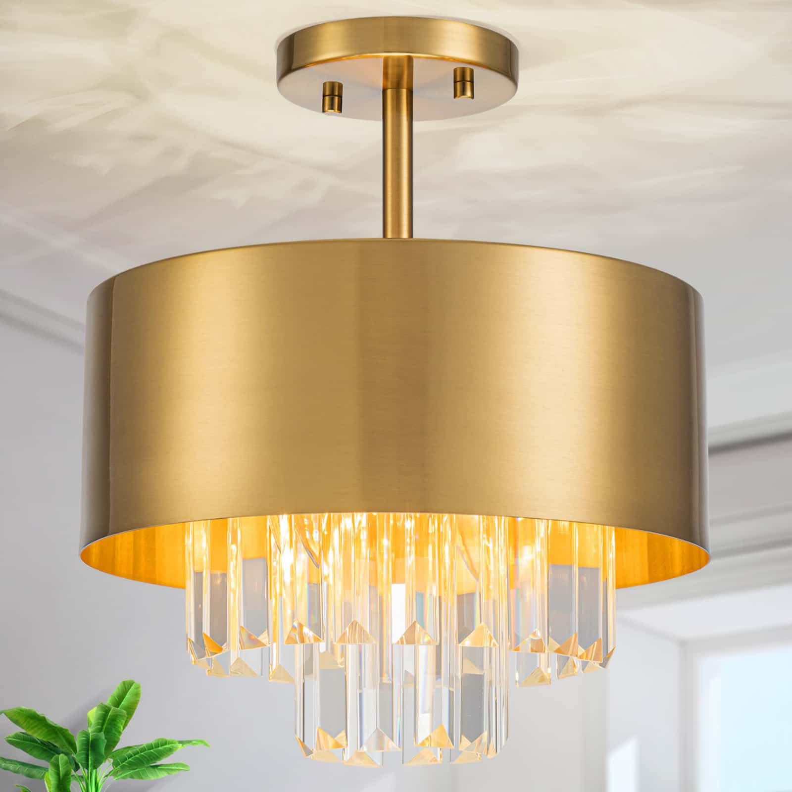 LumFurn 3-Lights Luxury K9 Crystal Ceiling Light for Living Room, Foyer, Bedroom, Close to Ceiling Semi-Flushmount Light Fixture