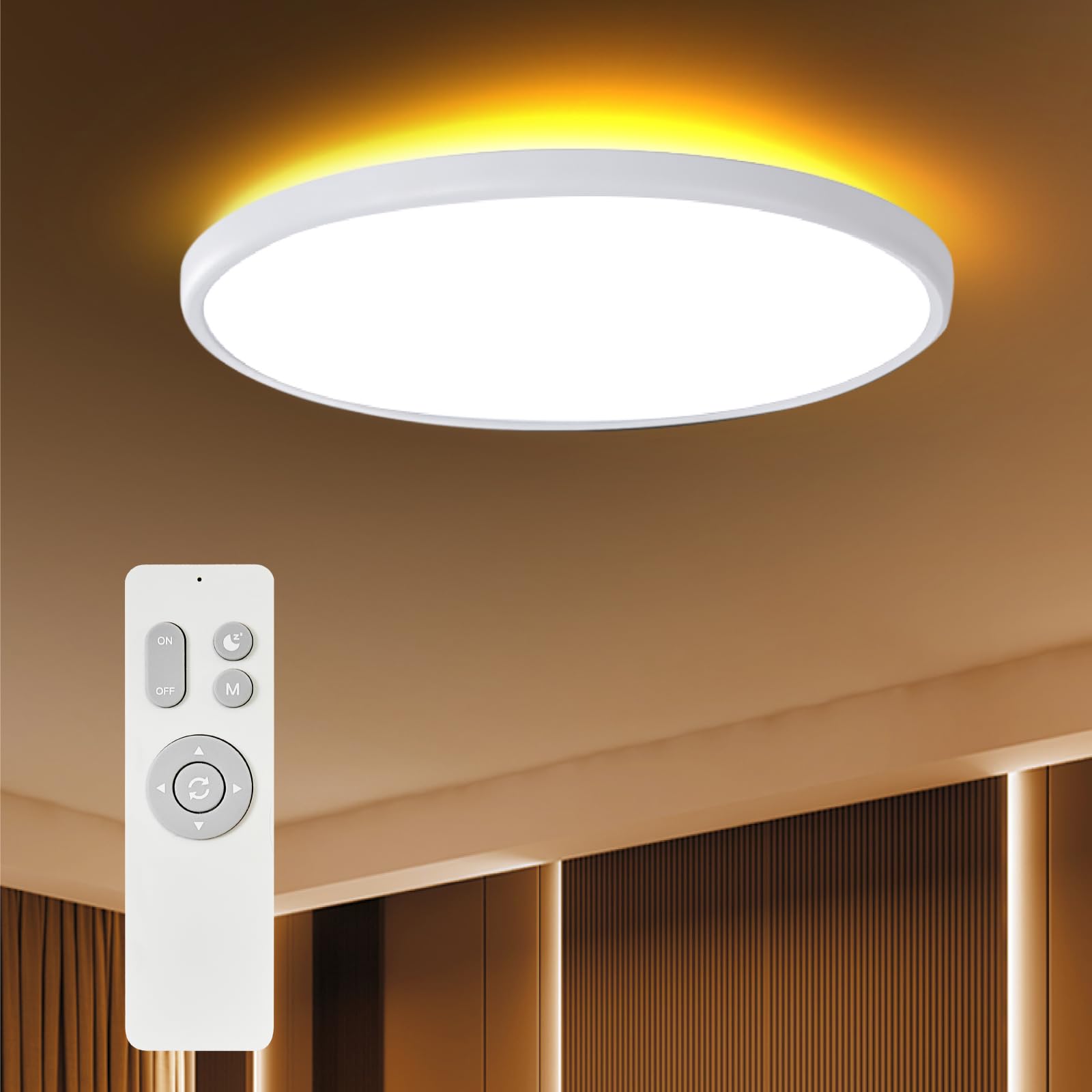ocioc LED Flush Mount Ceiling Light Fixture, 40W, Color Changeable 3000K-6500K, 18inch White, Model OSK460-40W-T-WEJ