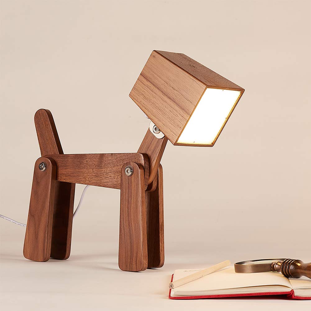 HROOME Dog Table Lamp - Dimmable Touch Control, Wood, Medium-Walnut Color, Model TLP009M-WAL