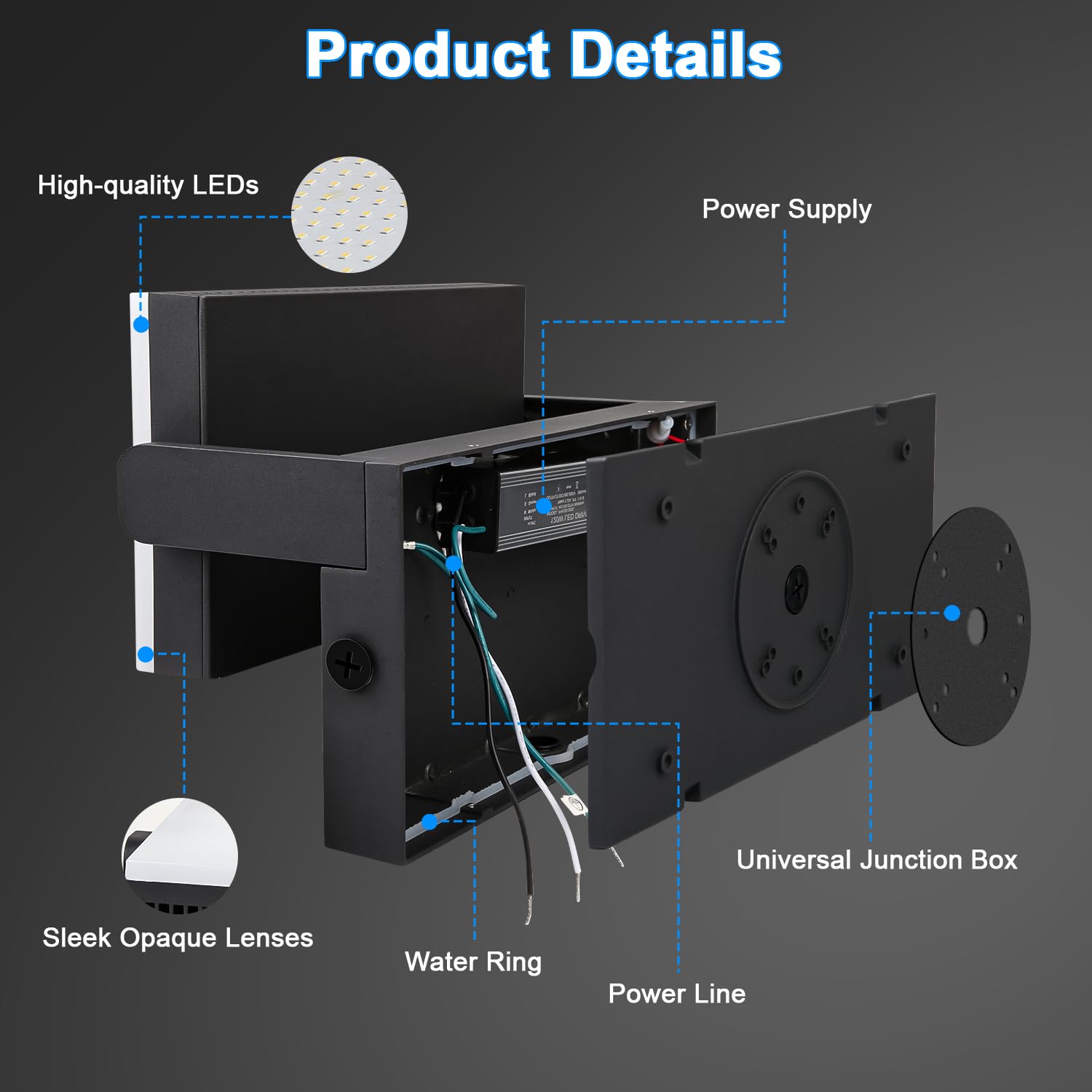 ledmo 150W LED Flood Lights, 360° Rotatable, Waterproof, Black, 4 Pack, Model EZ1377D