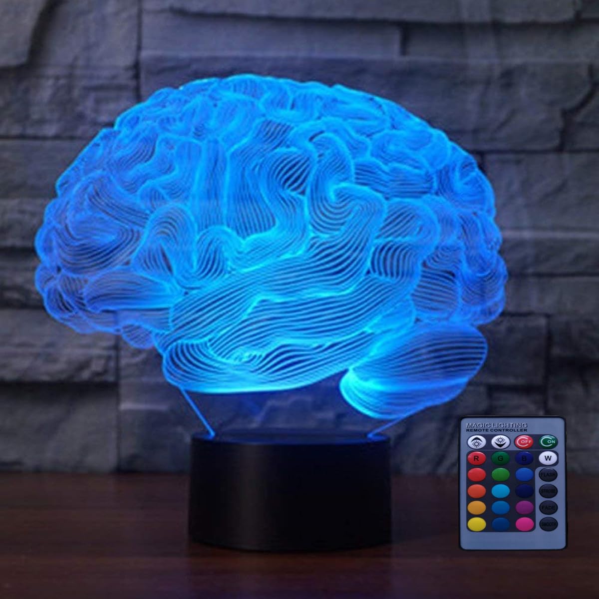 YTDZLTD 3D Brain Night Light - 16 Colors, USB Power, Remote Control, Touch Switch, LED Table Lamp, Ideal for Decor