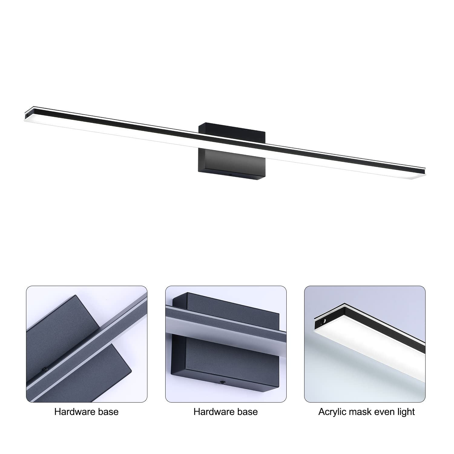 BRIVOLART LED Bathroom Light Fixture 28W, 40in Matte Black Wall Light, Model 6420, Metal Construction